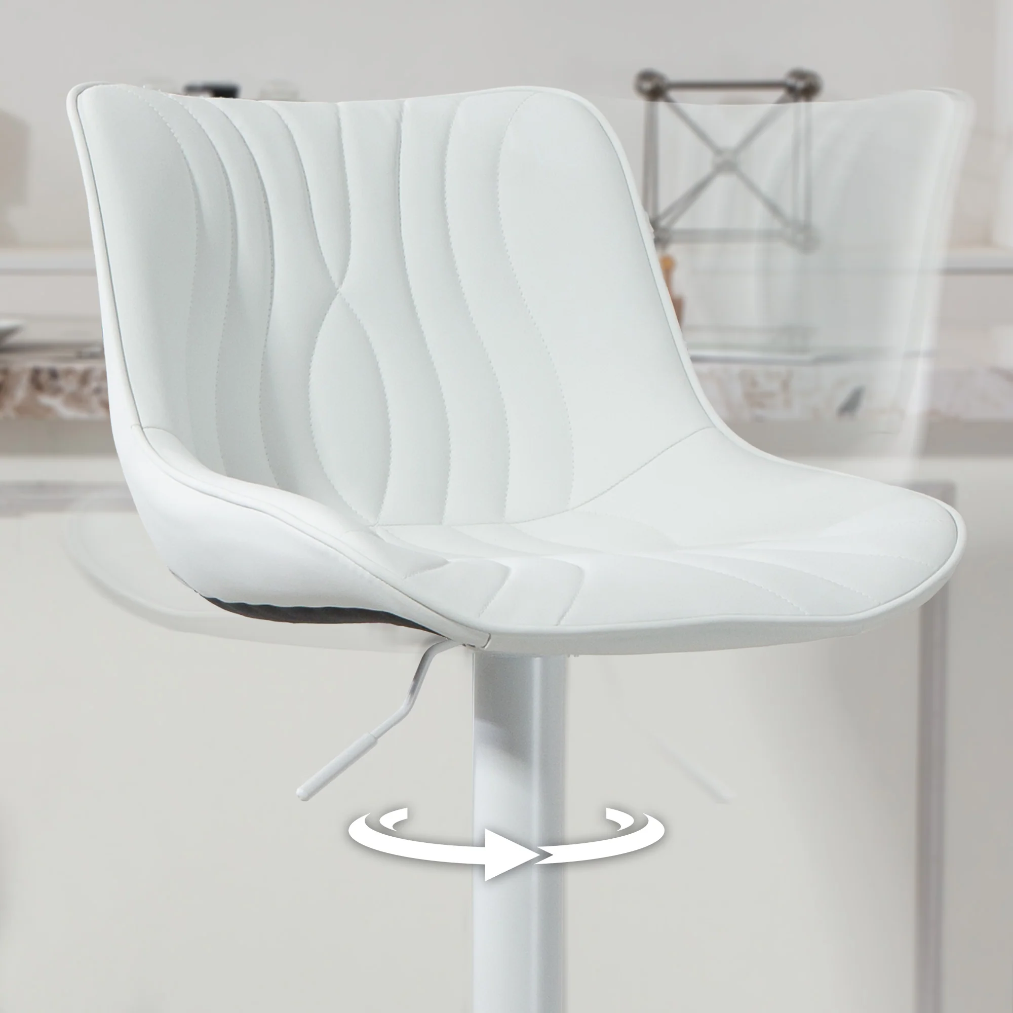 Lot de 2 tabourets de bar, chaises de bar, structure en acier, hauteur réglable 92-110 cm, chaises hautes avec dossier et repose-pieds, design moderne, siège en polyuréthane, blanc - Image 9