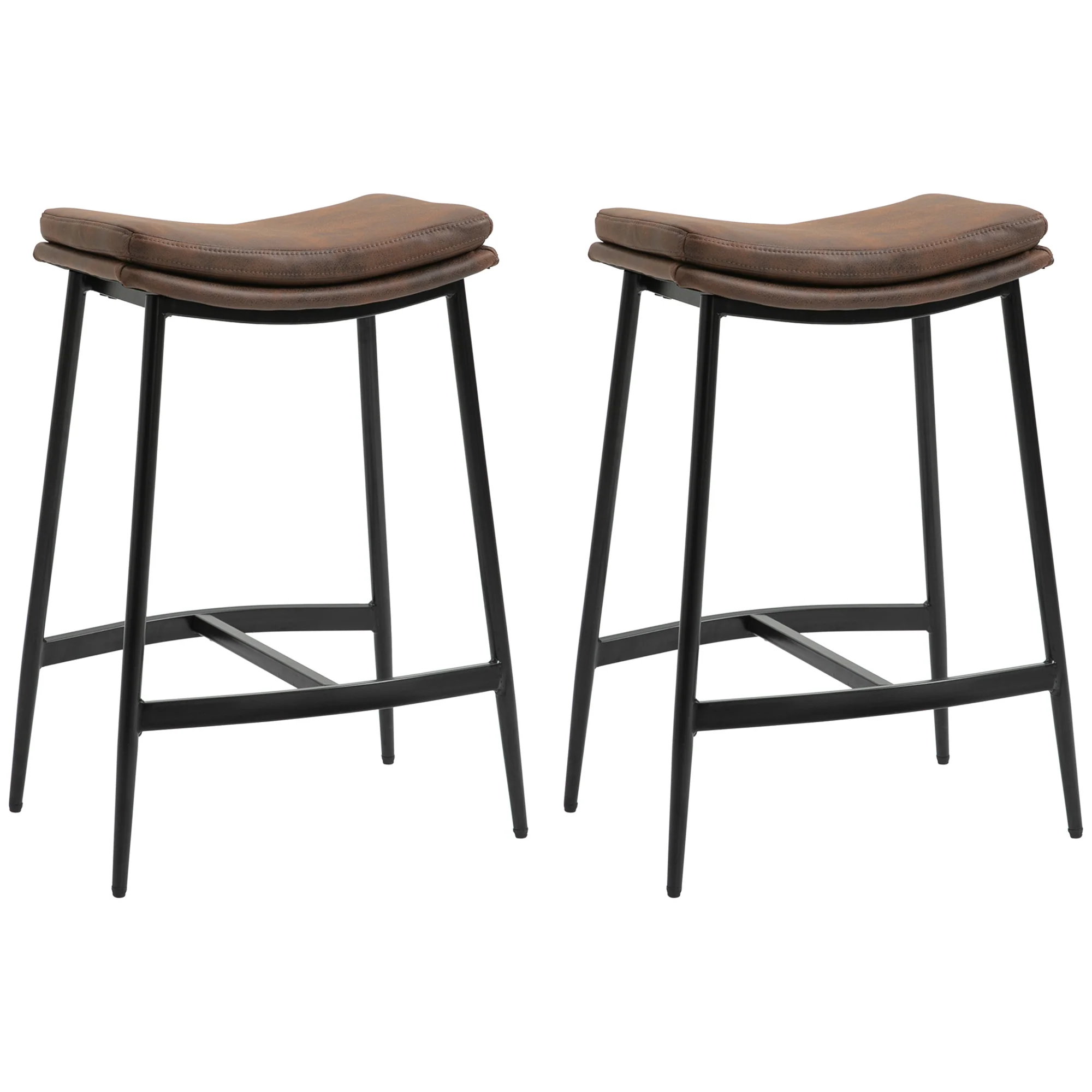 Lot de 2 tabourets de bar chaises hautes avec repose-pieds acier - style industriel - assise incurvée - 48,5 x 38,5 x 68,5 cm marron noir - Image 11