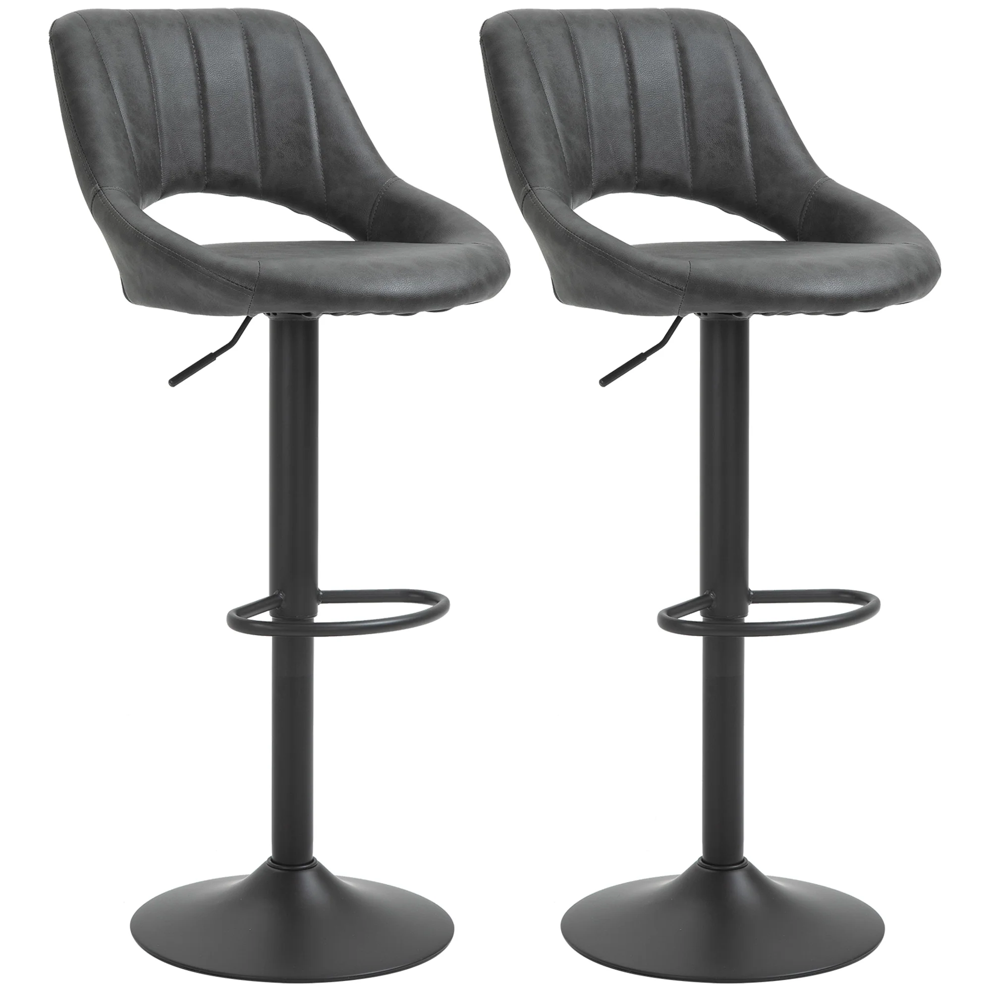 Lot de 2 tabourets de bar design contemporain avec repose-pieds hauteur réglable et pivotant - revêtement synthétique - pied métal noir - Image 2
