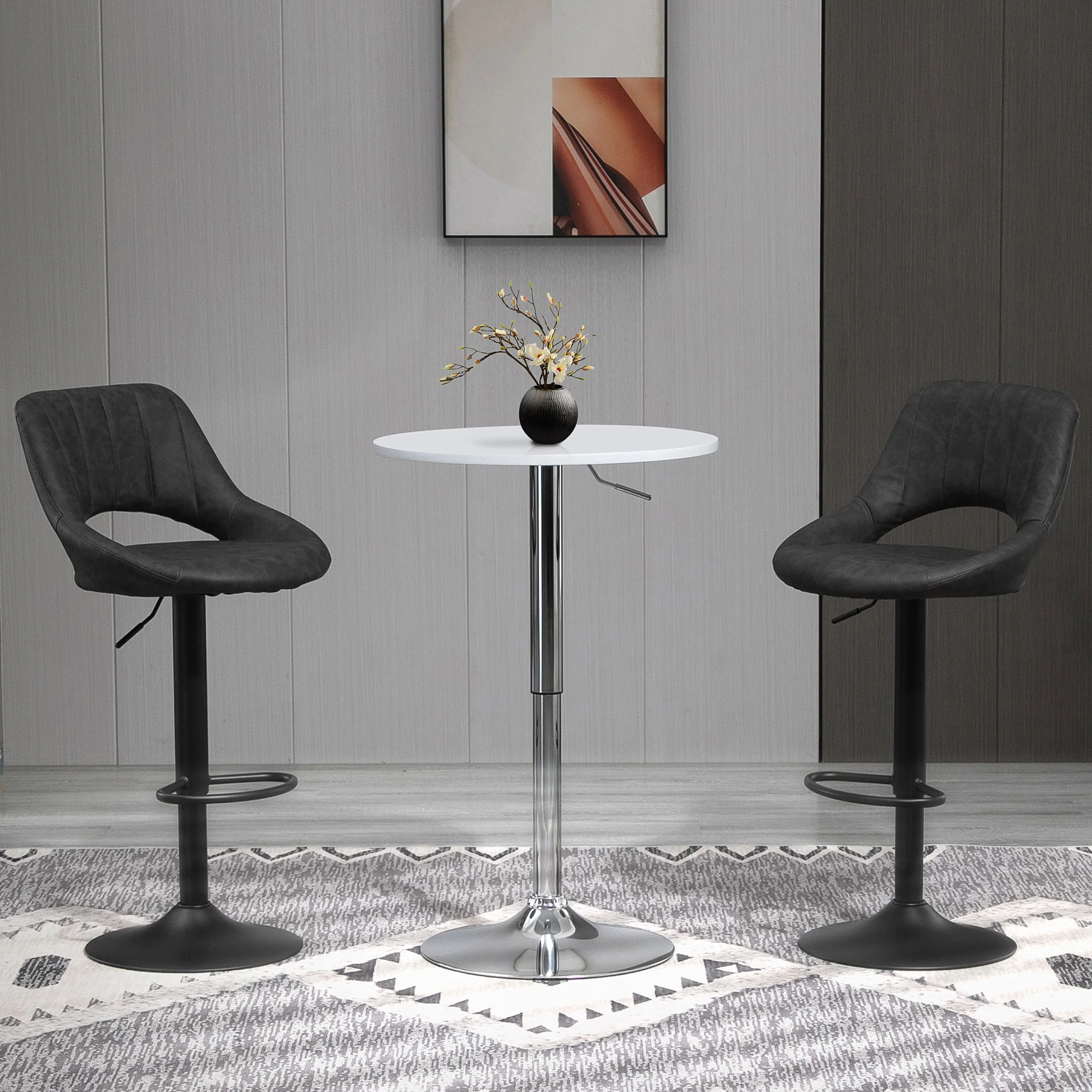 Lot de 2 tabourets de bar design contemporain avec repose-pieds hauteur réglable et pivotant - revêtement synthétique - pied métal noir - Image 3