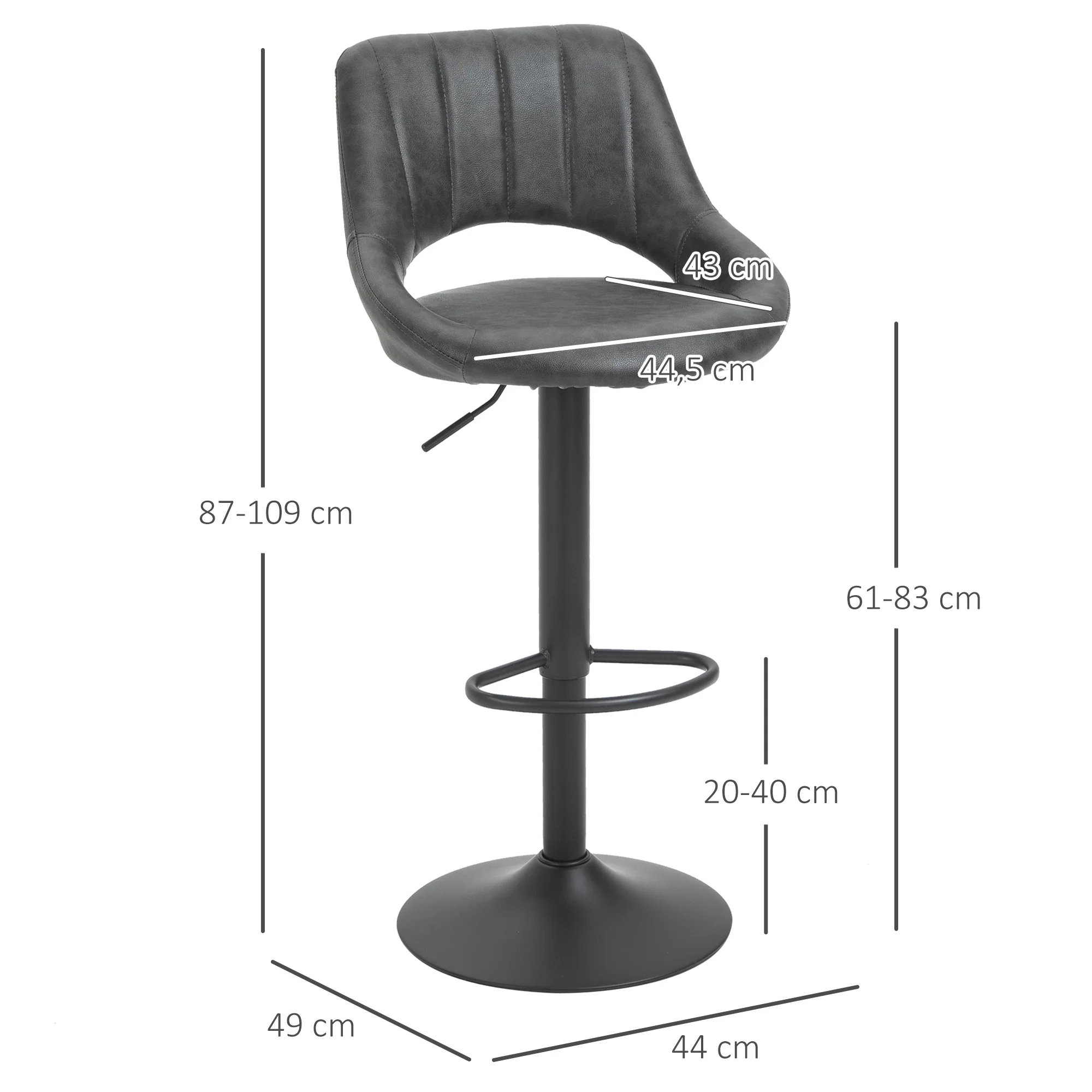 Lot de 2 tabourets de bar design contemporain avec repose-pieds hauteur réglable et pivotant - revêtement synthétique - pied métal noir - Image 4