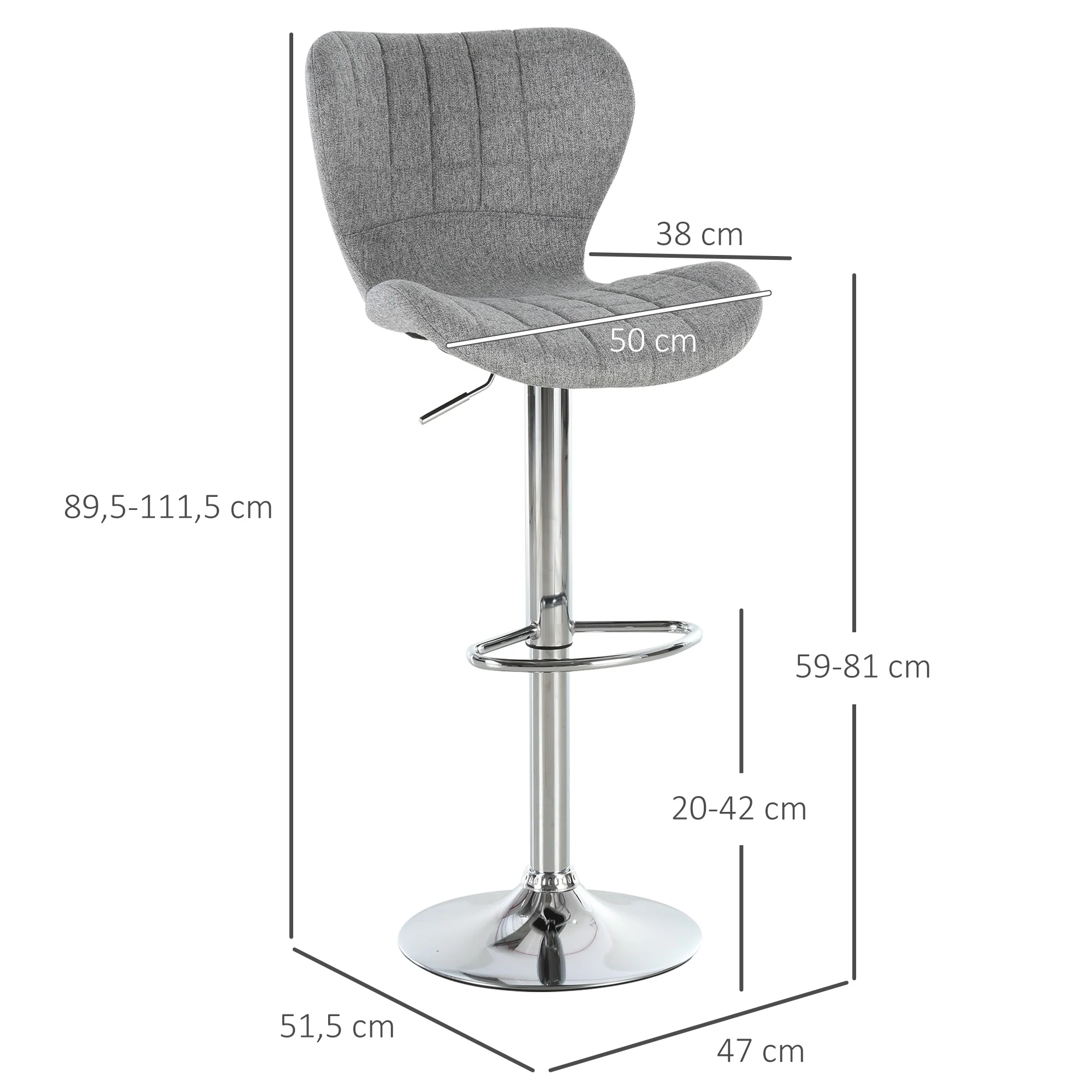 Lot de 2 Tabourets de Bar Design Contemporain Hauteur d'assise réglable 59-81 cm pivotant 360° Lin Gris - Image 4