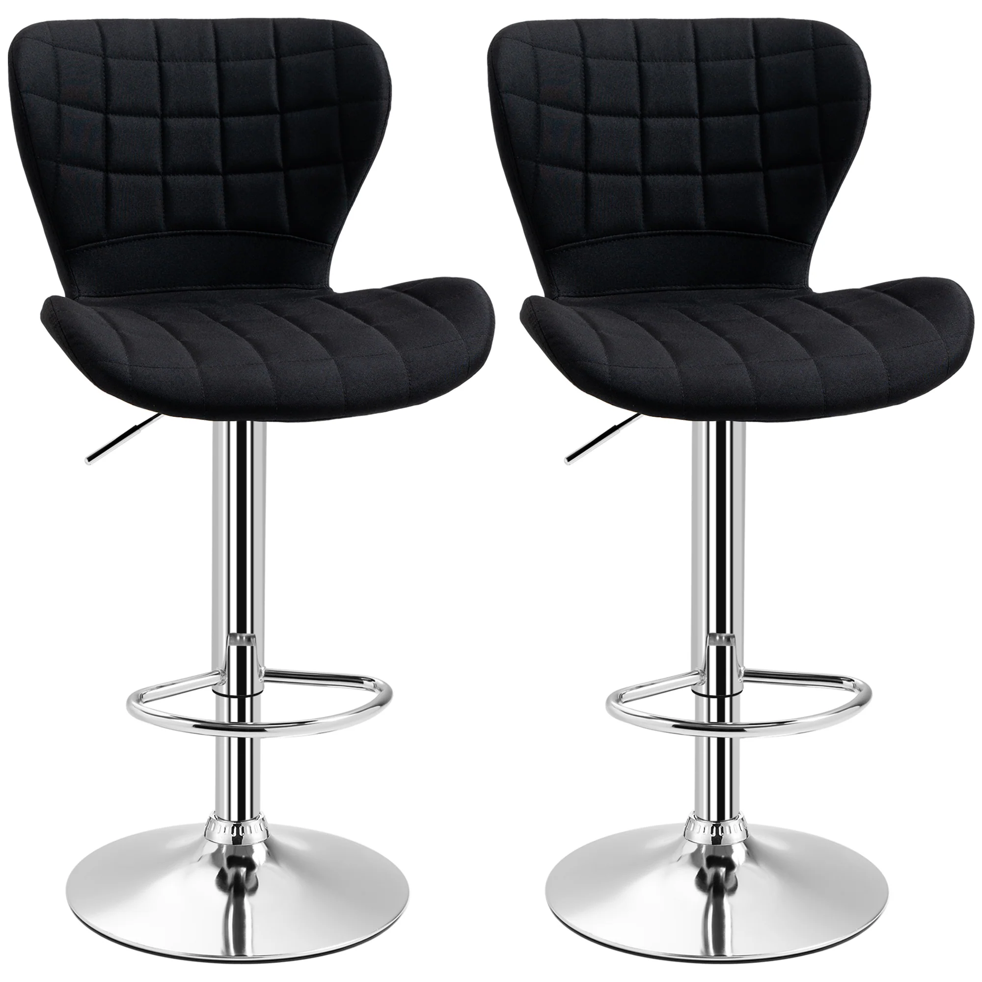 Lot de 2 Tabourets de Bar Design Contemporain Hauteur d'assise réglable 59-81 cm pivotant 360° Lin Noir - Image 2