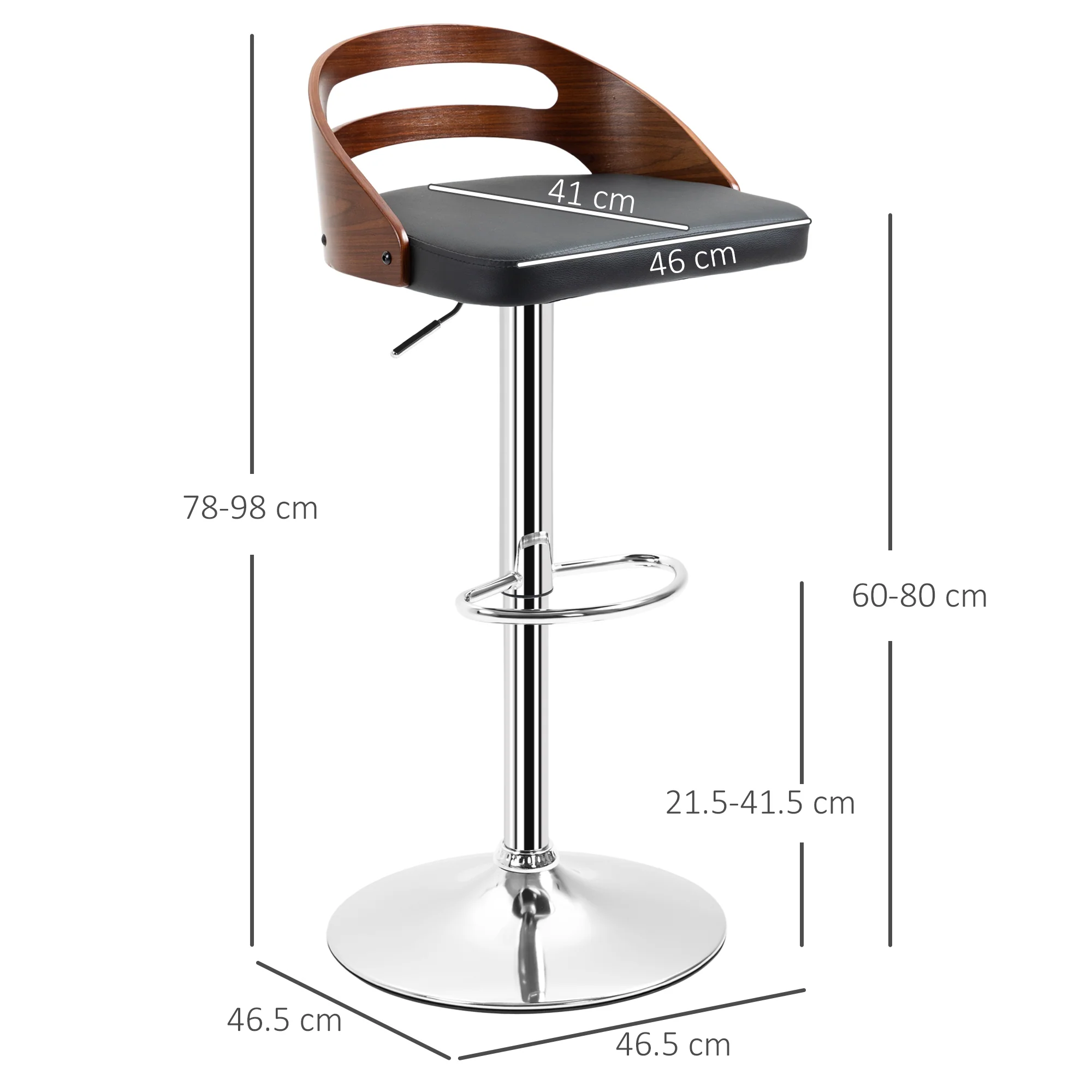 Lot de 2 tabourets de Bar Design Contemporain Hauteur d'assise réglable pivotant 360° revêtement synthétique Noir Dossier ajouré Aspect Bois - Image 5