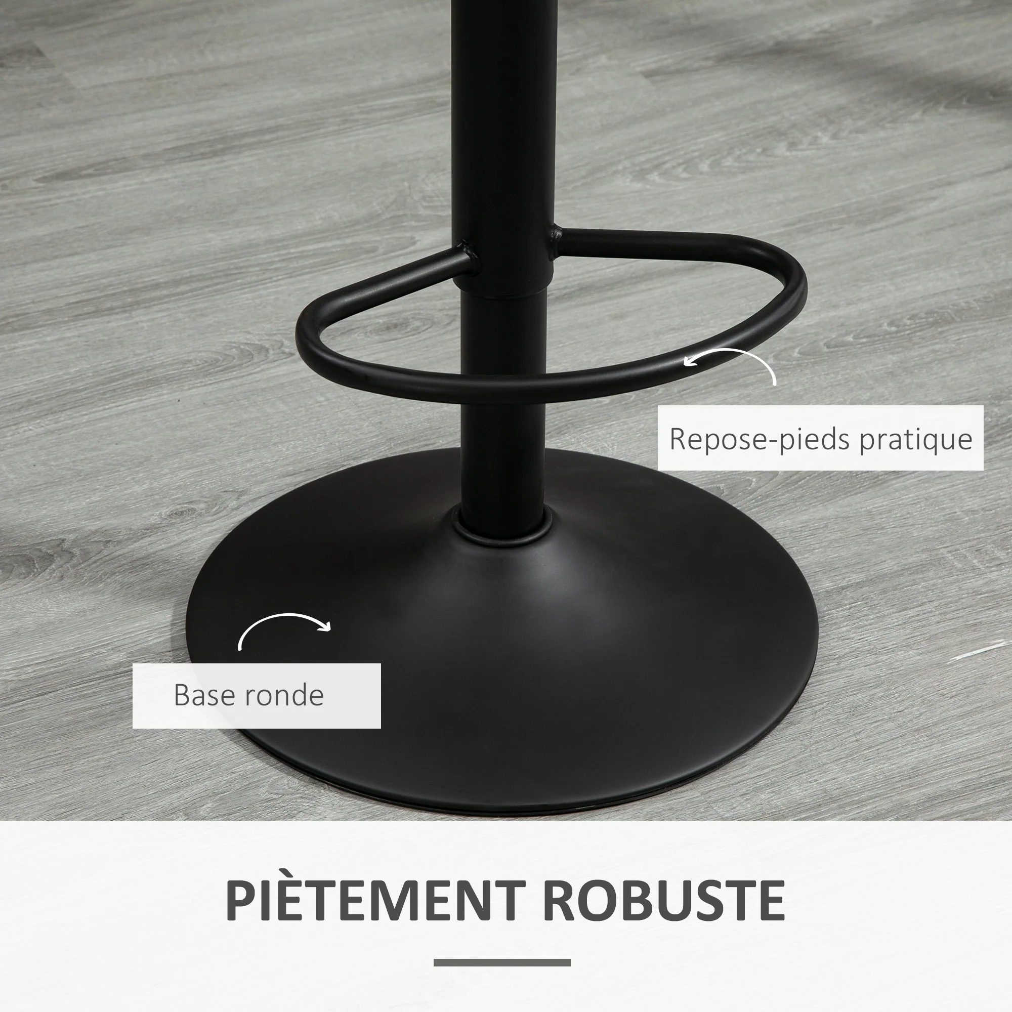Lot de 2 tabourets de Bar Design néo-rétro réglable pivotant avec Repose-Pied métal Noir Lin Gris - Image 7