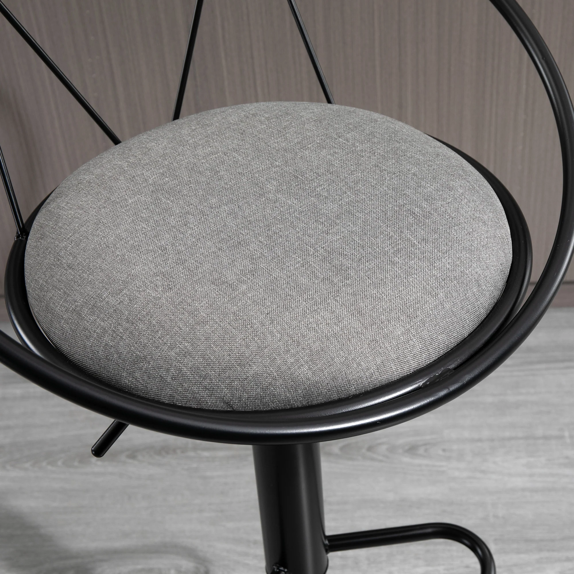 Lot de 2 tabourets de Bar Design néo-rétro réglable pivotant avec Repose-Pied métal Noir Lin Gris - Image 9