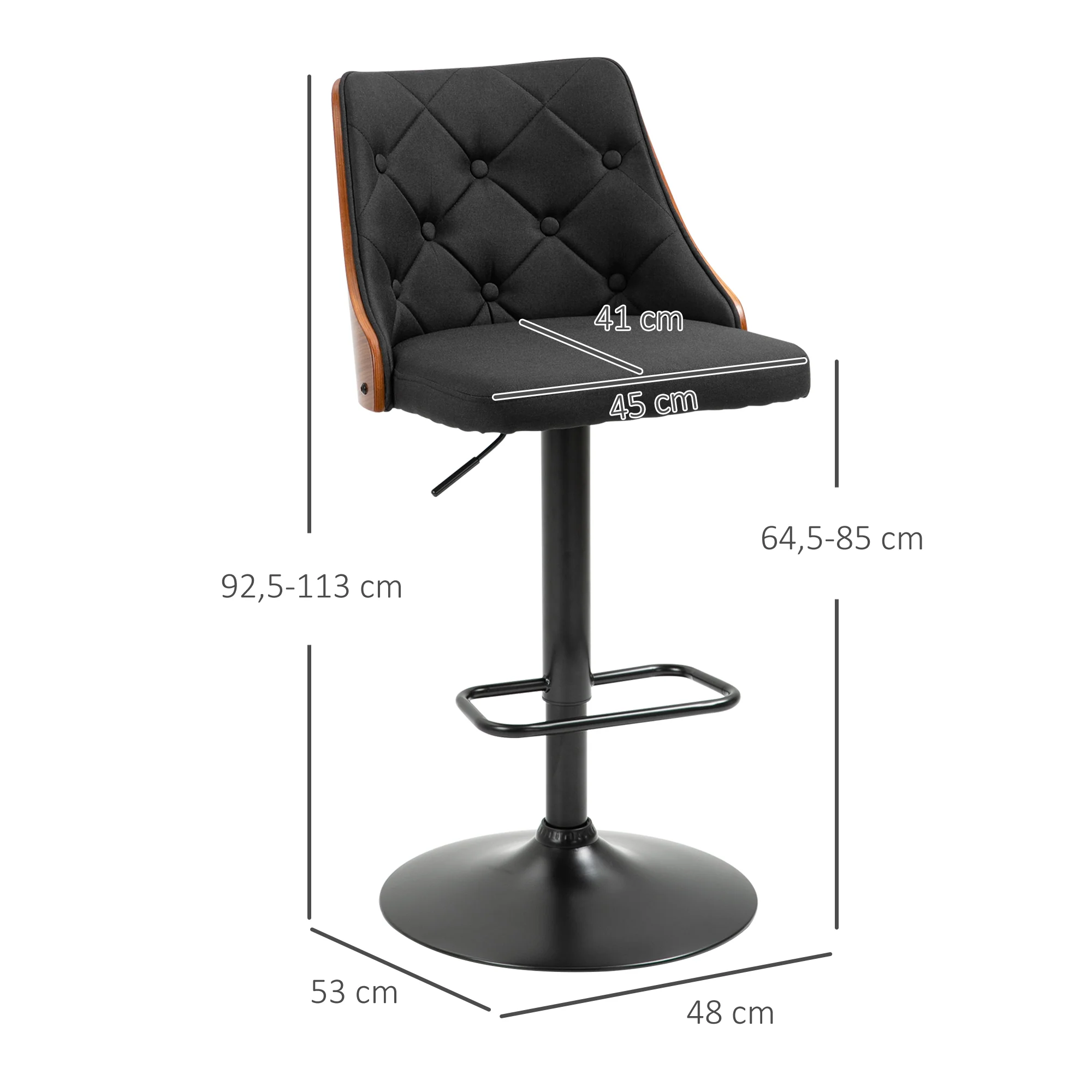 Lot de 2 tabourets de bar Réglable en Hauteur Rotatif sur 360°, Chaise Bar Haute avec Repose-pieds, tissu capitonné - Image 4