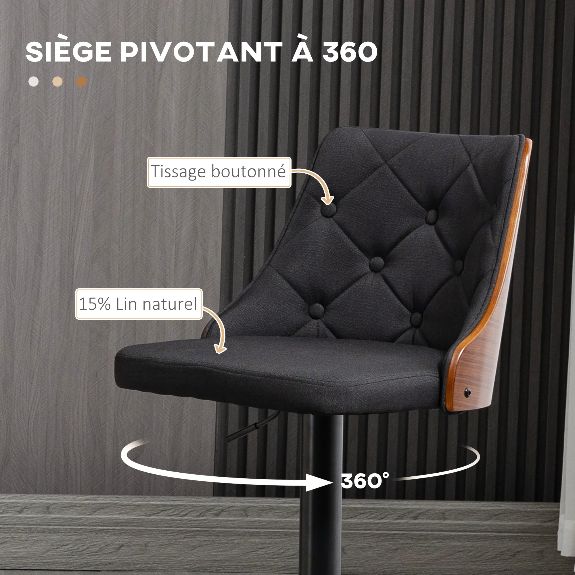 Lot de 2 tabourets de bar Réglable en Hauteur Rotatif sur 360°, Chaise Bar Haute avec Repose-pieds, tissu capitonné - Image 5