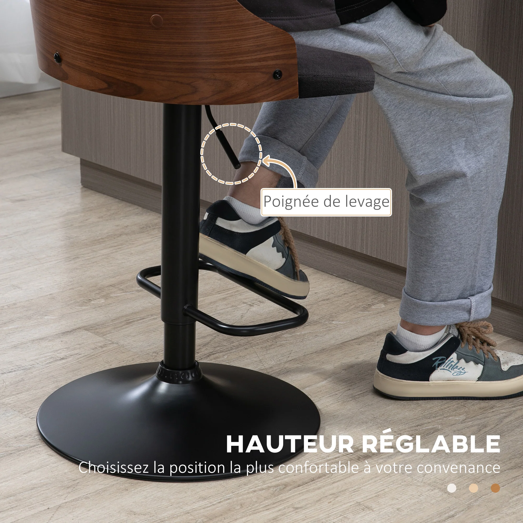 Lot de 2 tabourets de bar Réglable en Hauteur Rotatif sur 360°, Chaise Bar Haute avec Repose-pieds, tissu capitonné - Image 6
