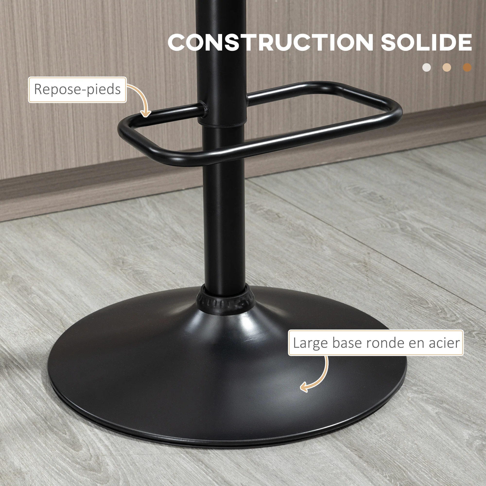 Lot de 2 tabourets de bar Réglable en Hauteur Rotatif sur 360°, Chaise Bar Haute avec Repose-pieds, tissu capitonné - Image 7