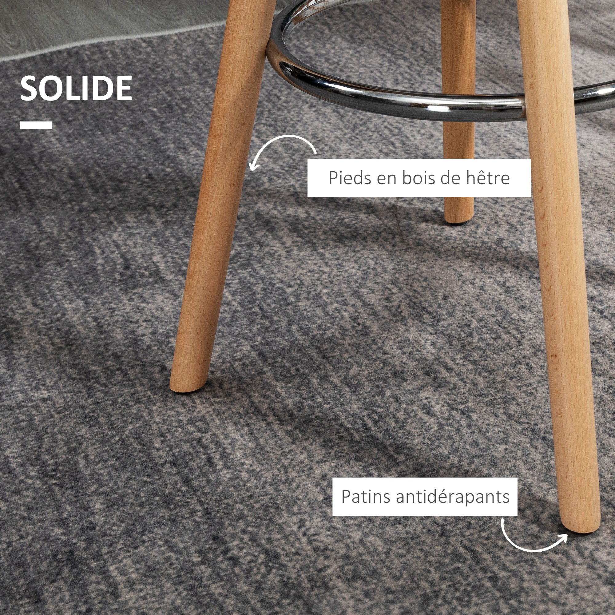 Lot de 2 tabourets de bar style scandinave hauteur 70 cm avec pieds en bois et repose-pieds en acier - blanc - Image 7