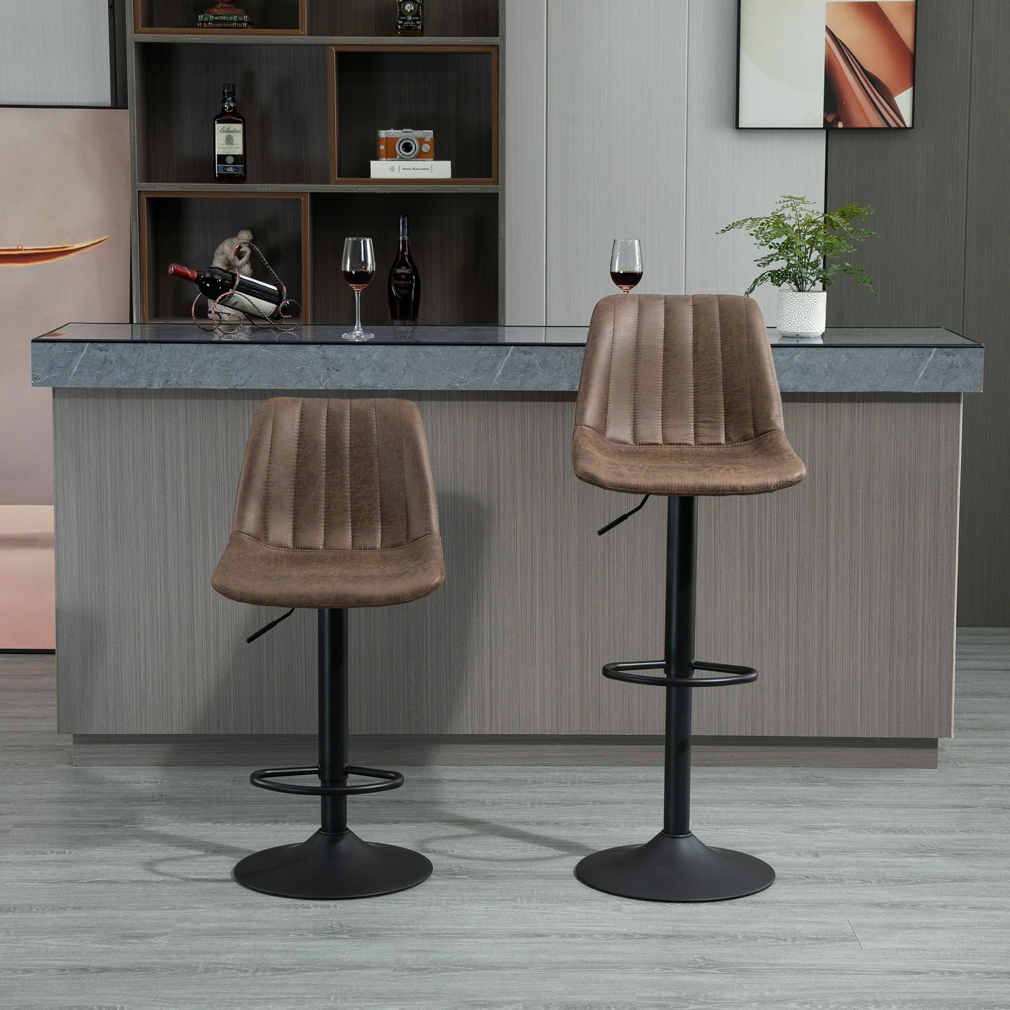 Lot de 2 tabourets de bar tabouret haut style vintage hauteur réglable pivotant avec repose-pied marron - Image 3