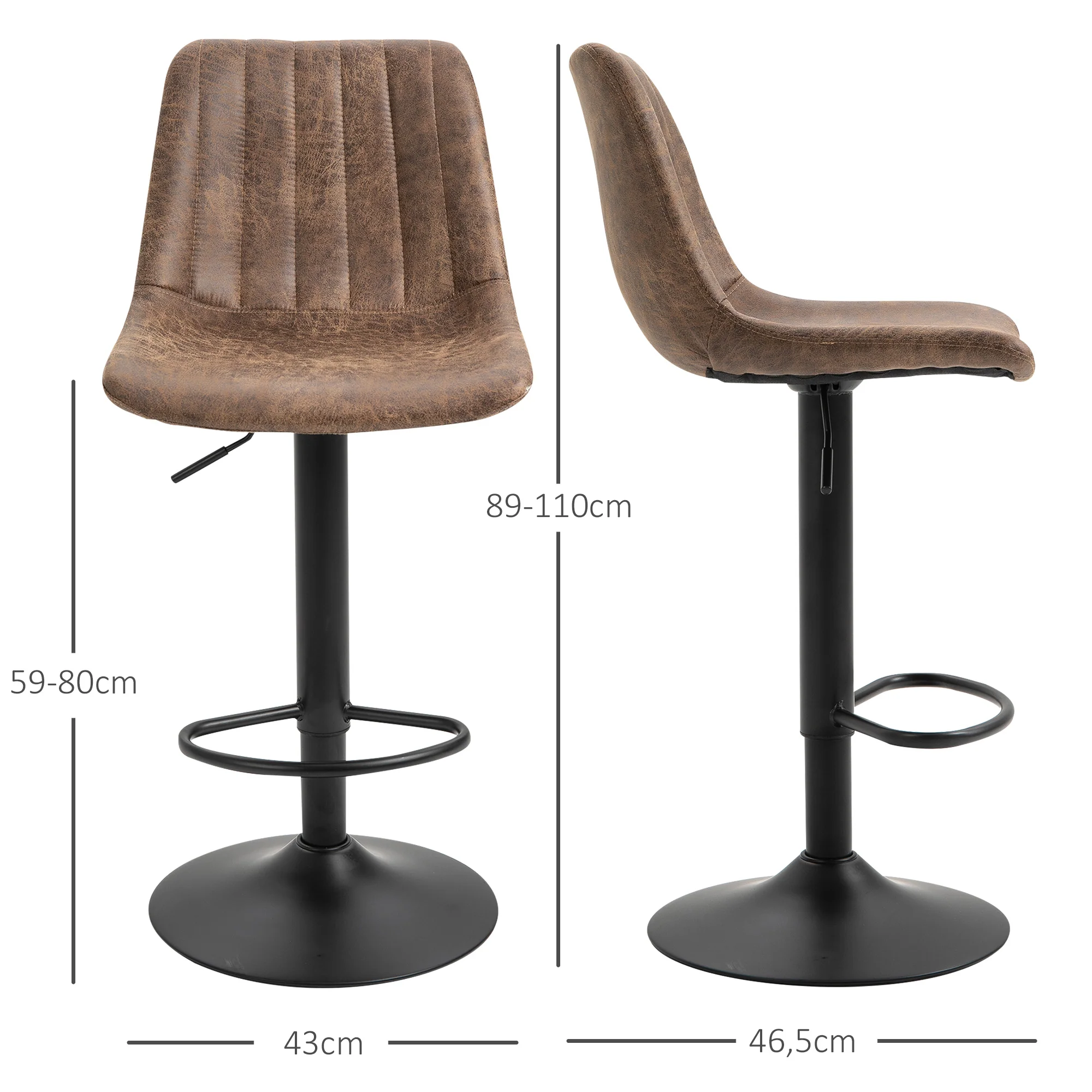 Lot de 2 tabourets de bar tabouret haut style vintage hauteur réglable pivotant avec repose-pied marron - Image 4