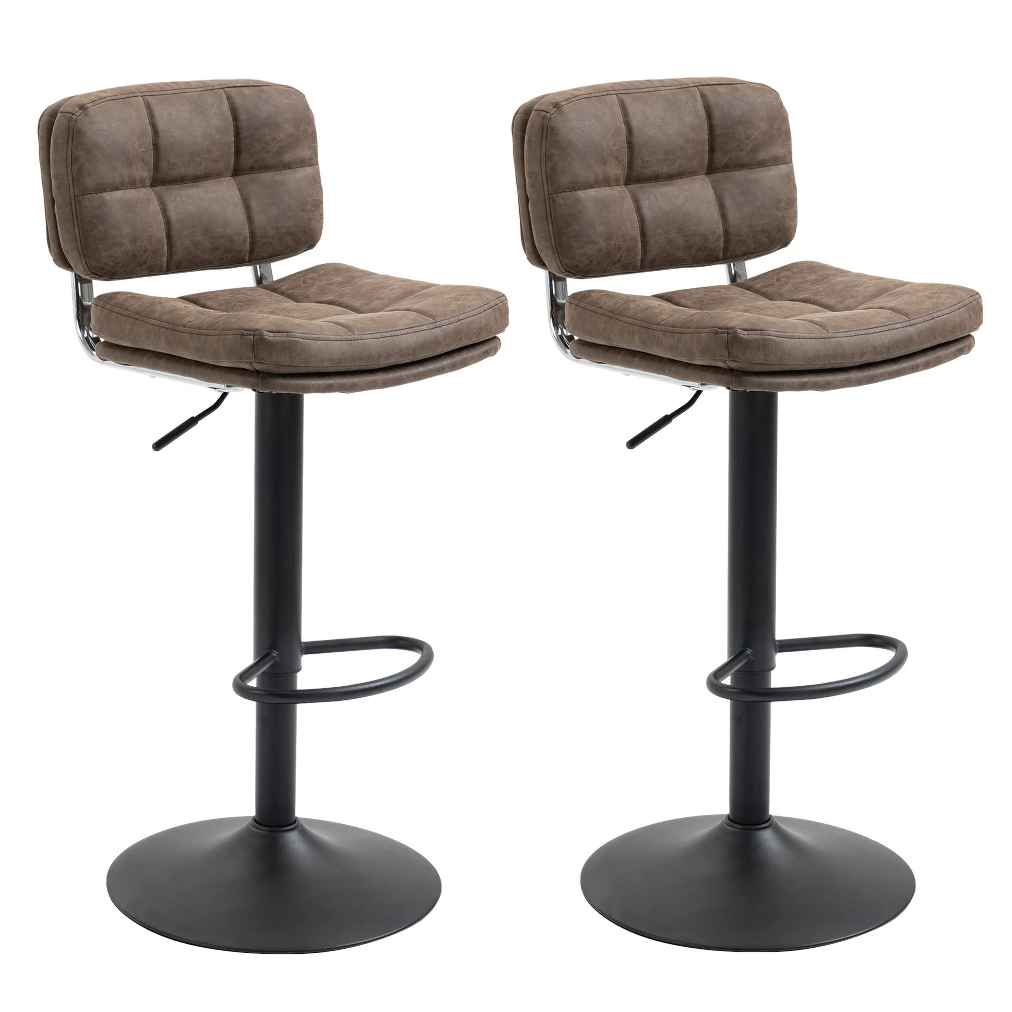 Lot de 2 tabourets de bar Vintage capitonné - pivotant, réglable - repose-pied - revêtement synthétique marron effet vieilli