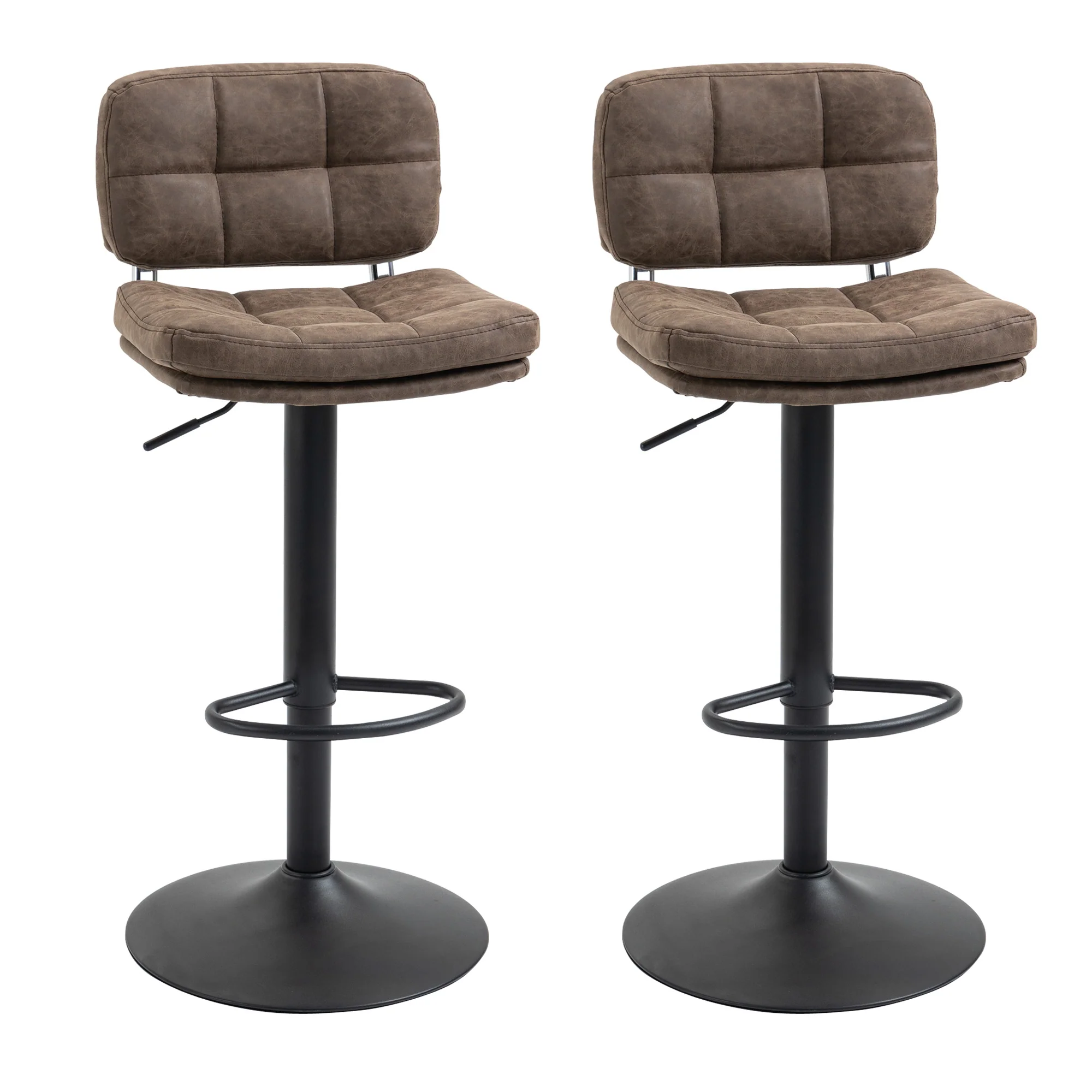 Lot de 2 tabourets de bar Vintage capitonné - pivotant, réglable - repose-pied - revêtement synthétique marron effet vieilli - Image 2