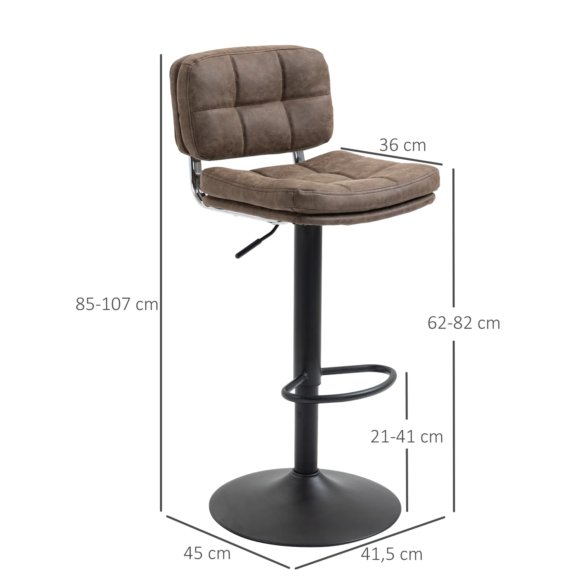 Lot de 2 tabourets de bar Vintage capitonné - pivotant, réglable - repose-pied - revêtement synthétique marron effet vieilli - Image 4