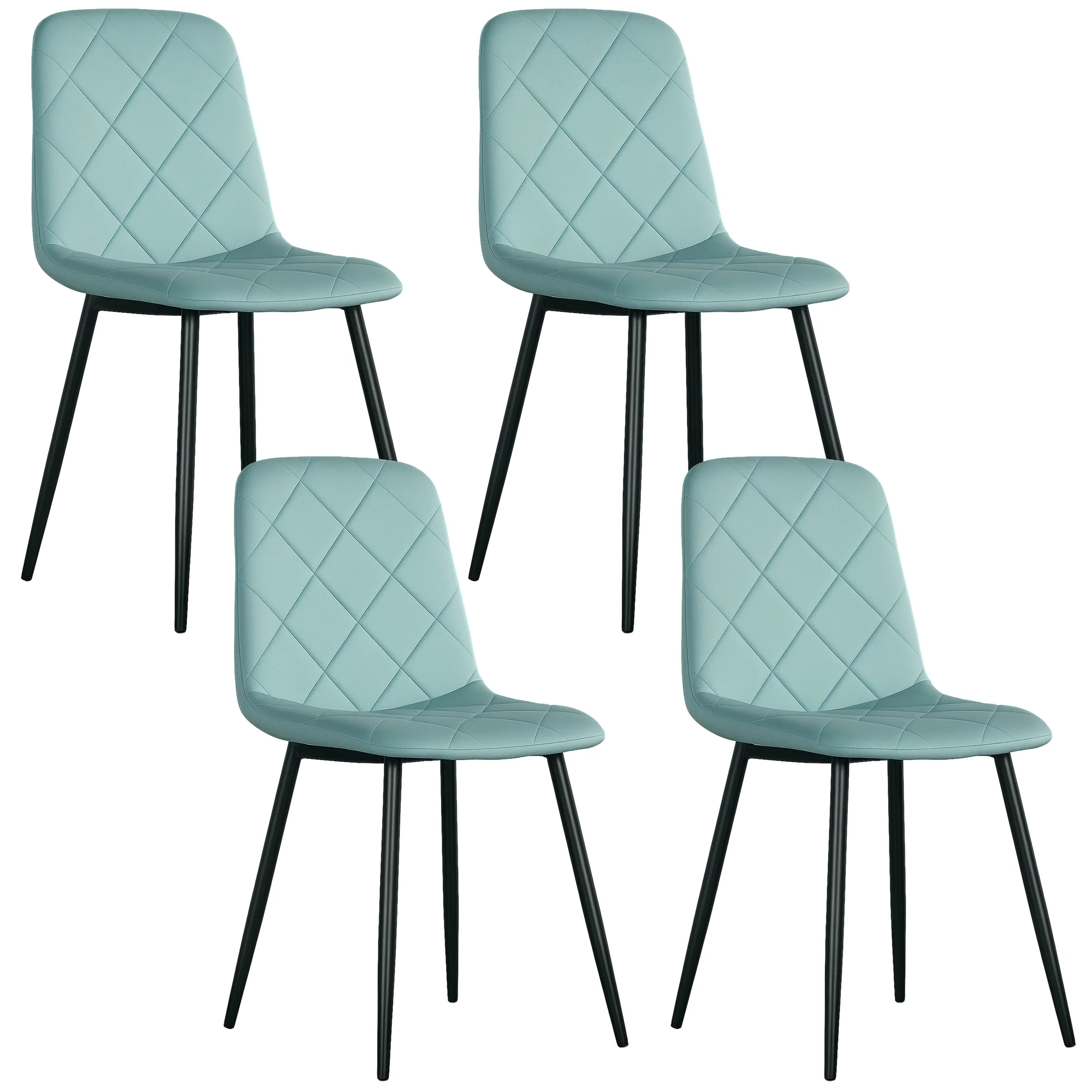 Lot de 4 chaises de salle à manger, chaises de cuisine rembourrées avec dossier haut, pieds en acier et tissu effet velours, pour salon, chambre, cuisine, vert - Image 11
