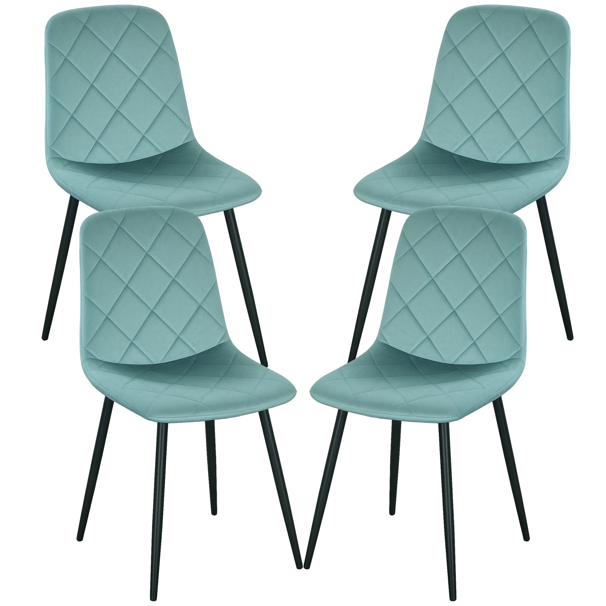 Lot de 4 chaises de salle à manger, chaises de cuisine rembourrées avec dossier haut, pieds en acier et tissu effet velours, pour salon, chambre, cuisine, vert - Image 2