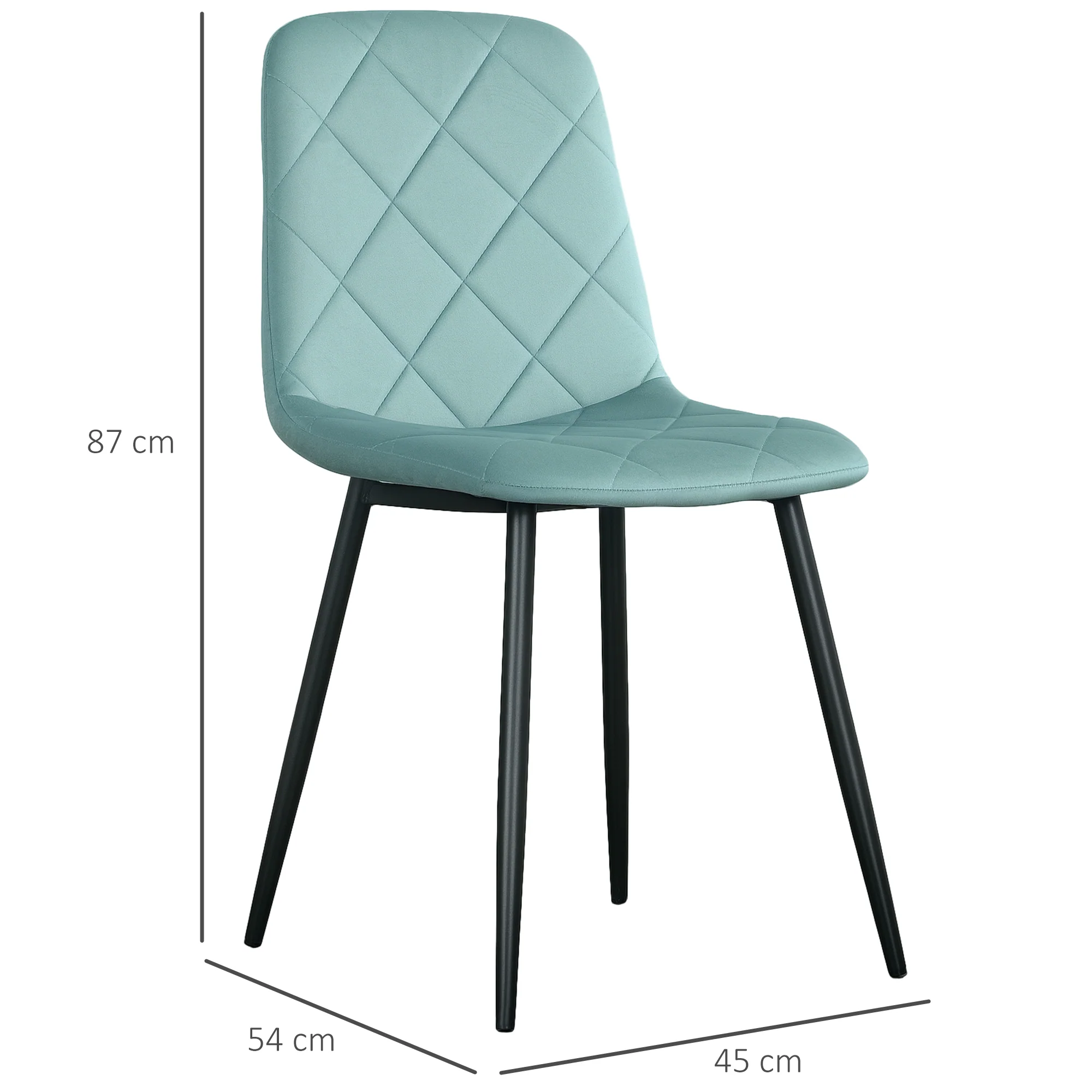 Lot de 4 chaises de salle à manger, chaises de cuisine rembourrées avec dossier haut, pieds en acier et tissu effet velours, pour salon, chambre, cuisine, vert - Image 4