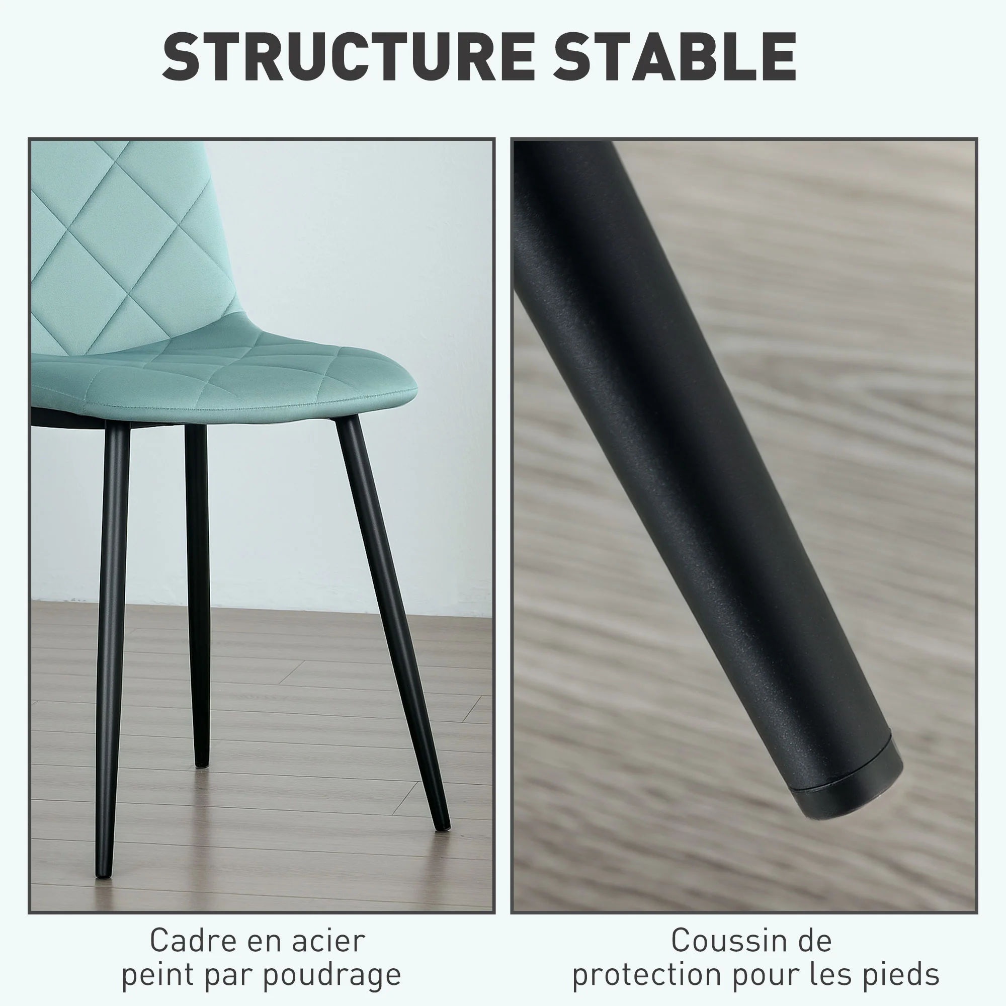 Lot de 4 chaises de salle à manger, chaises de cuisine rembourrées avec dossier haut, pieds en acier et tissu effet velours, pour salon, chambre, cuisine, vert - Image 6