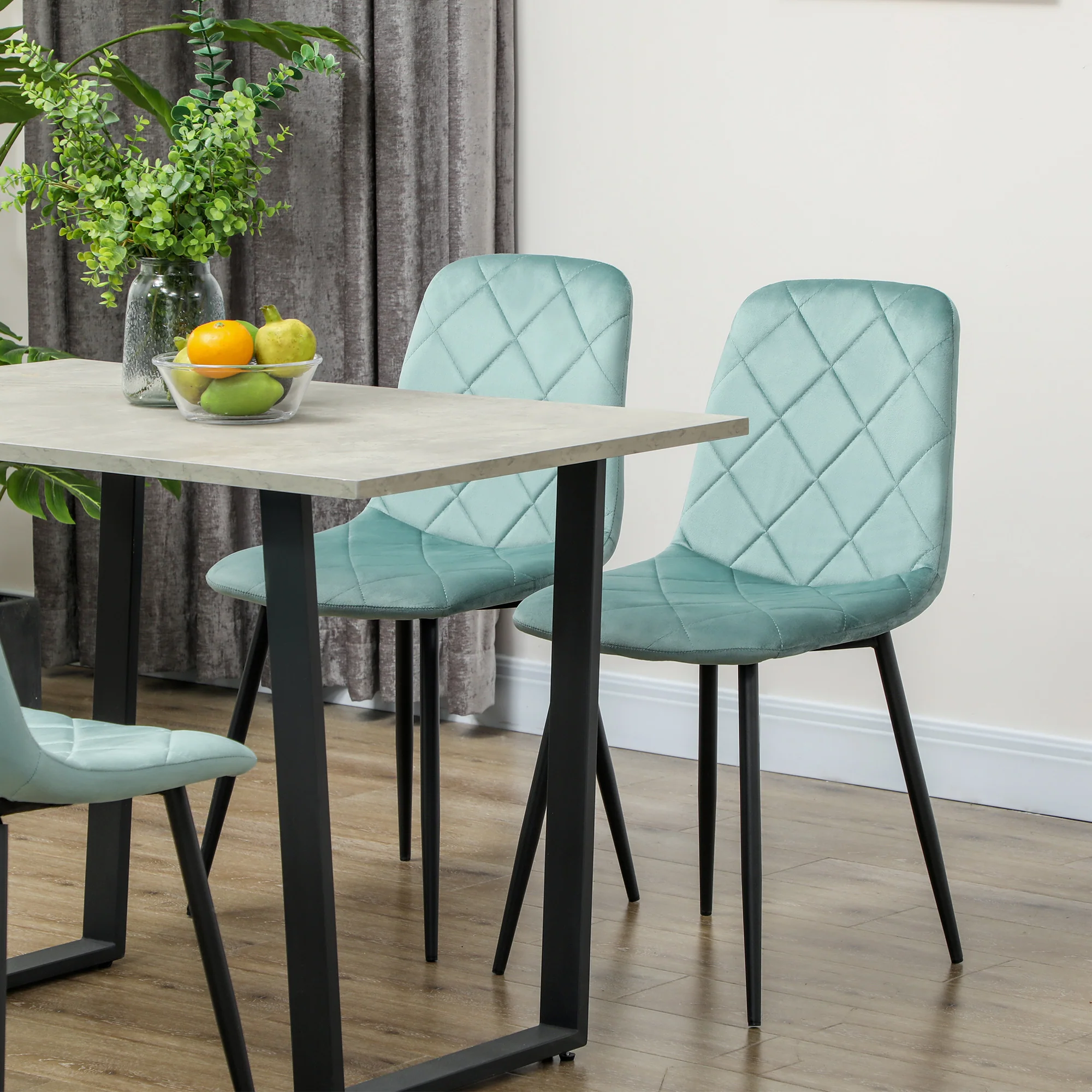 Lot de 4 chaises de salle à manger, chaises de cuisine rembourrées avec dossier haut, pieds en acier et tissu effet velours, pour salon, chambre, cuisine, vert - Image 7
