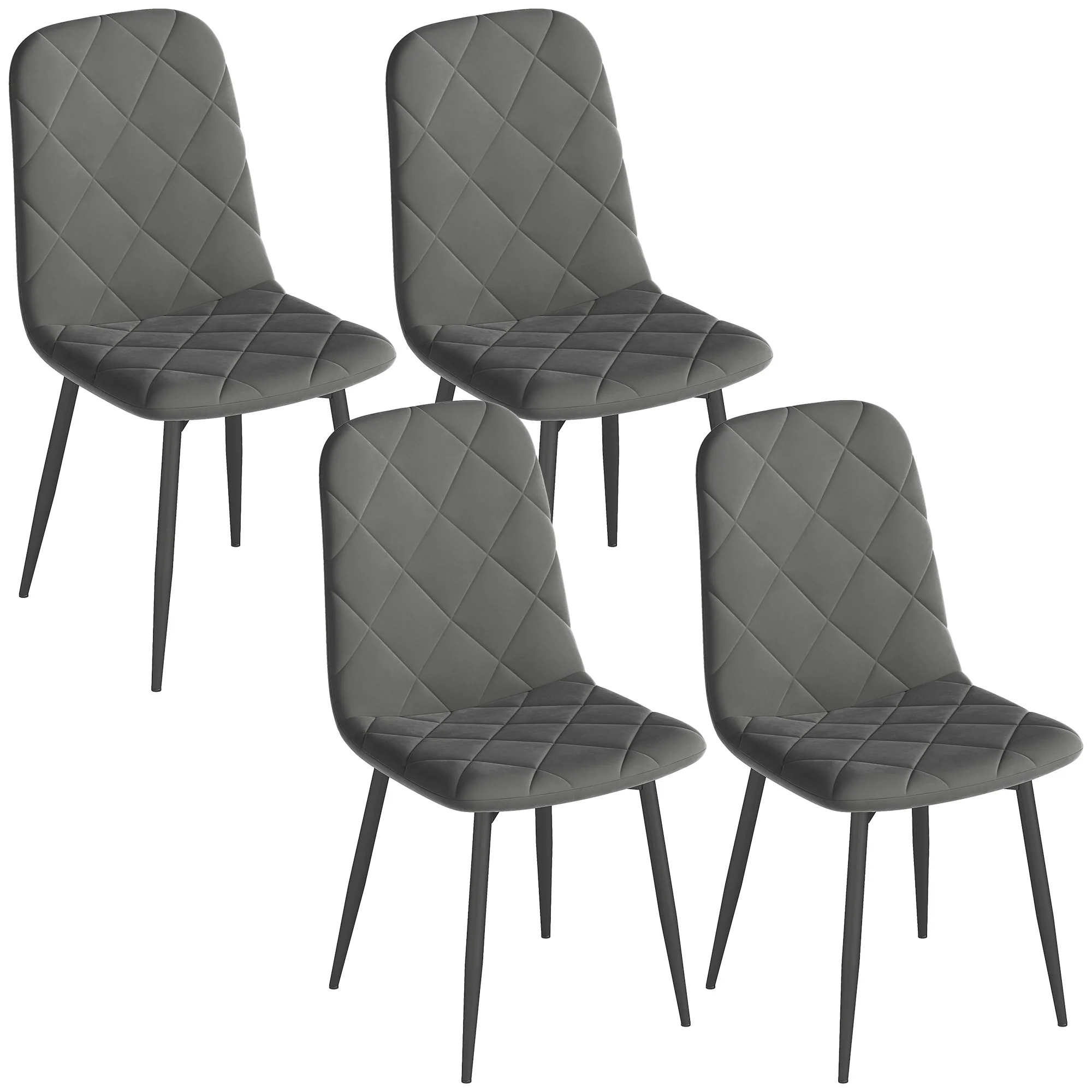 Lot de 4 chaises de salle à manger, chaises de cuisine rembourrées avec dossier haut, pieds en acier et tissu effet velours, pour salon, chambre, cuisine, gris - Image 11