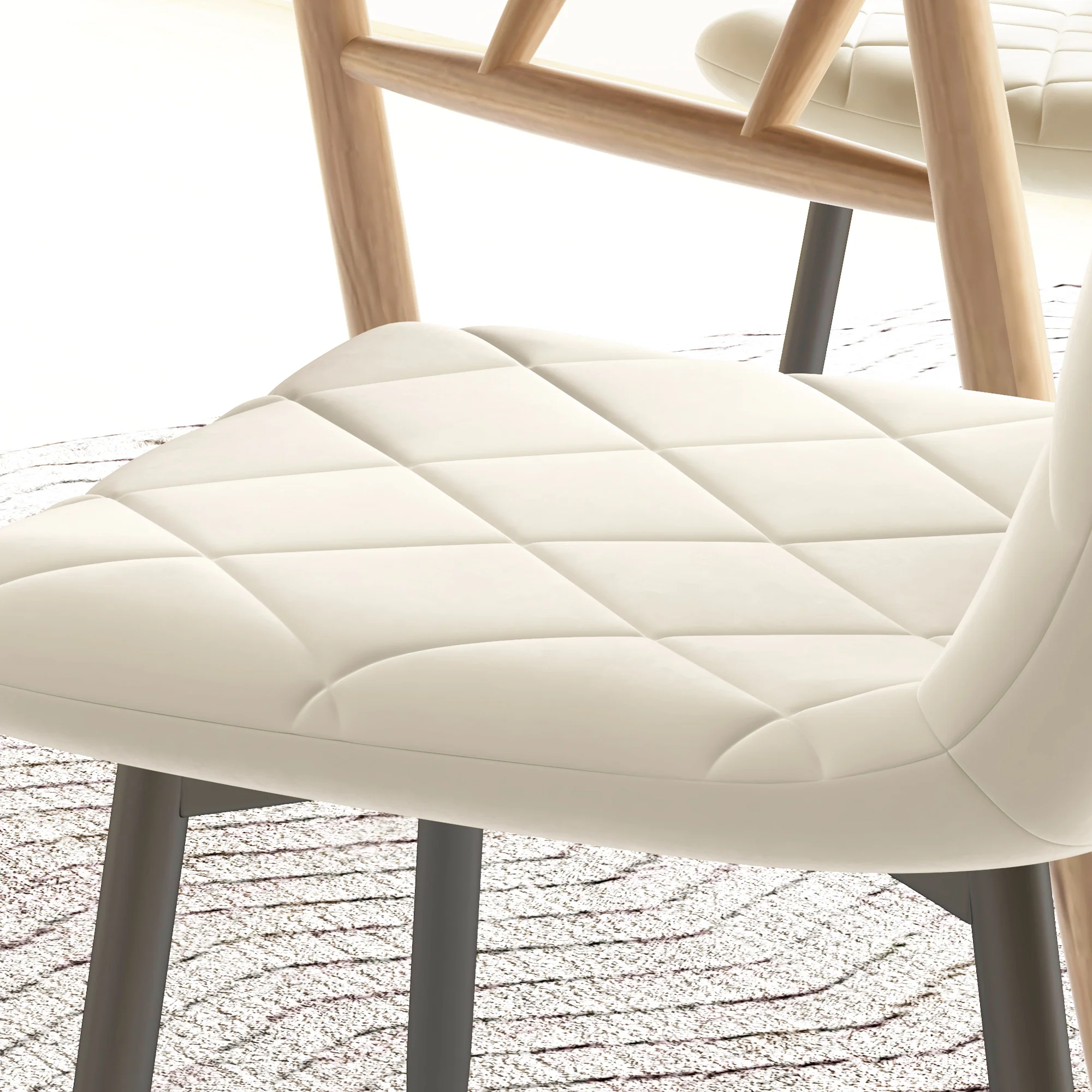 Lot de 4 chaises de salle à manger, chaises de cuisine rembourrées avec dossier haut, pieds en acier et tissu effet velours, pour salon, chambre, cuisine, crème - Image 10