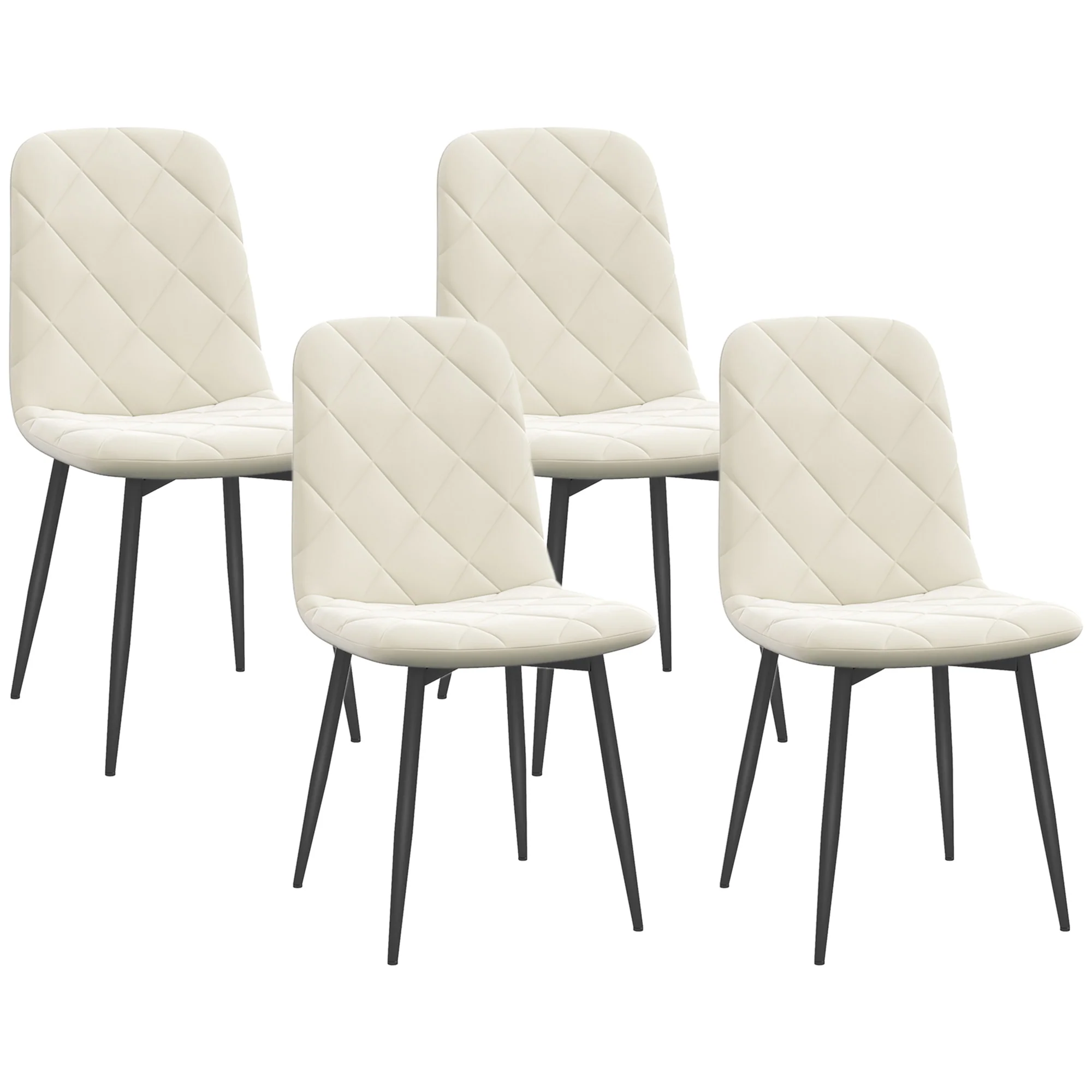 Lot de 4 chaises de salle à manger, chaises de cuisine rembourrées avec dossier haut, pieds en acier et tissu effet velours, pour salon, chambre, cuisine, crème - Image 11