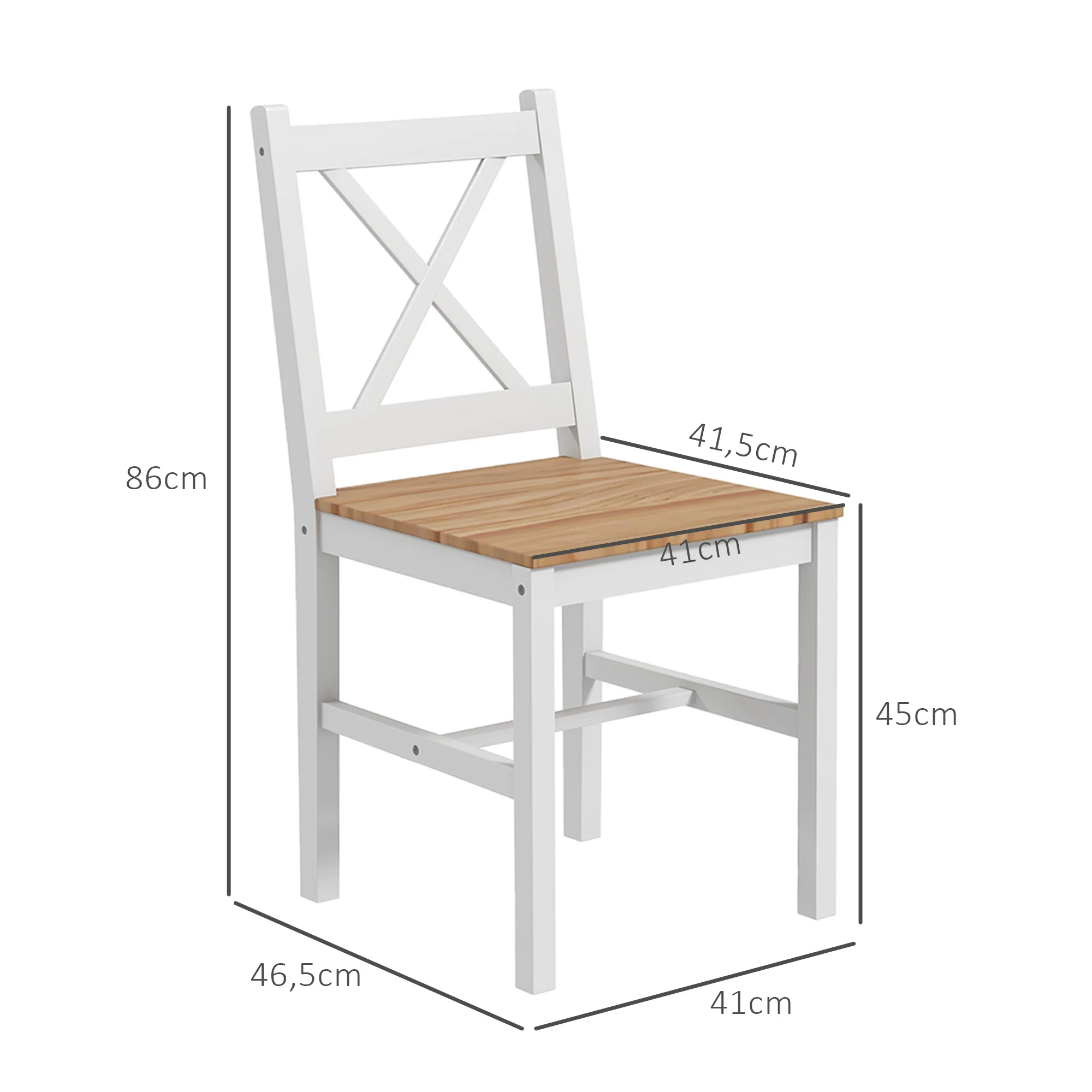 Lot de 4 chaises de salle à manger, chaises de cuisine, style maison de campagne, dossier haut, cadre en bois de pin, pour salon, chambre, cuisine, bois naturel et blanc - Image 4