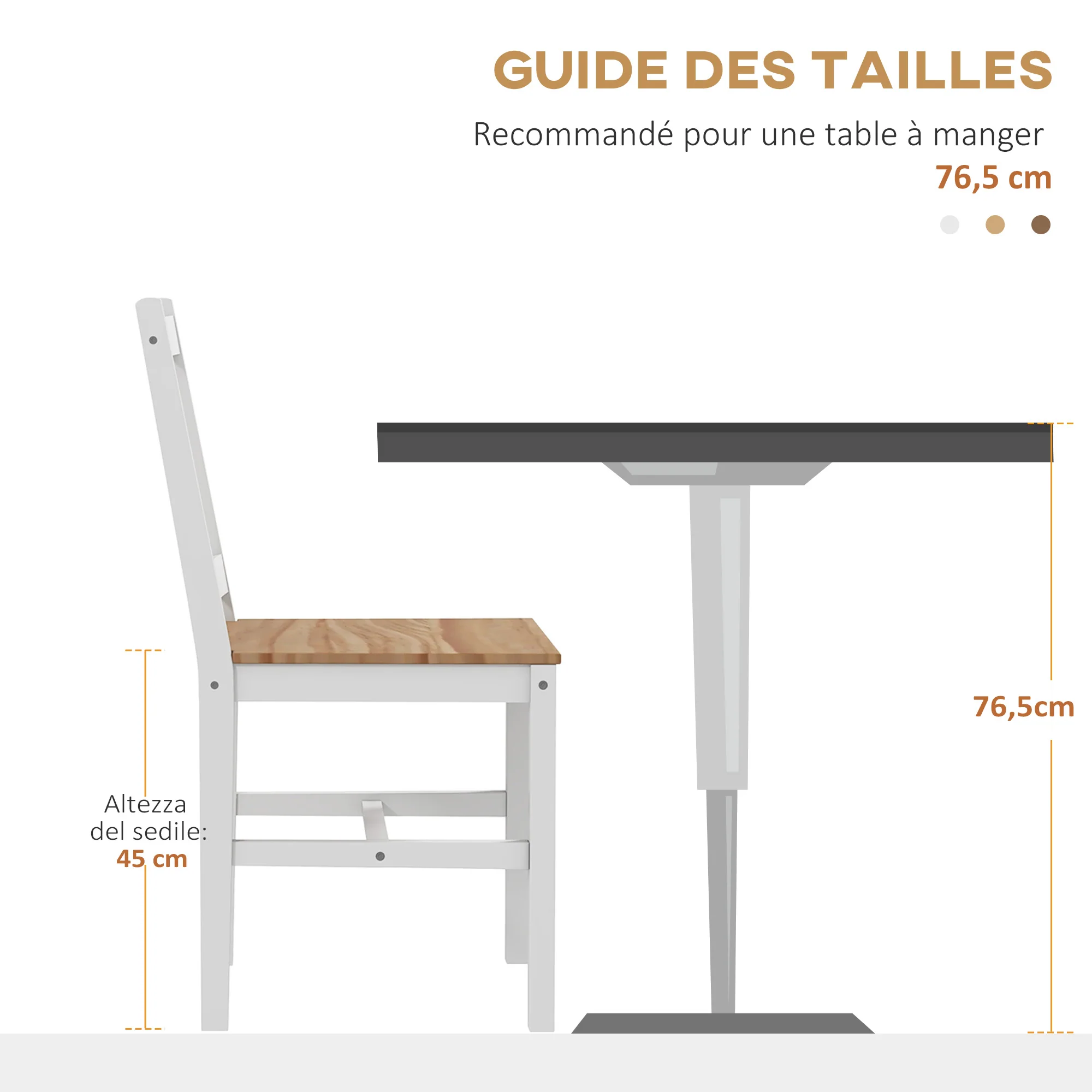 Lot de 4 chaises de salle à manger, chaises de cuisine, style maison de campagne, dossier haut, cadre en bois de pin, pour salon, chambre, cuisine, bois naturel et blanc - Image 8