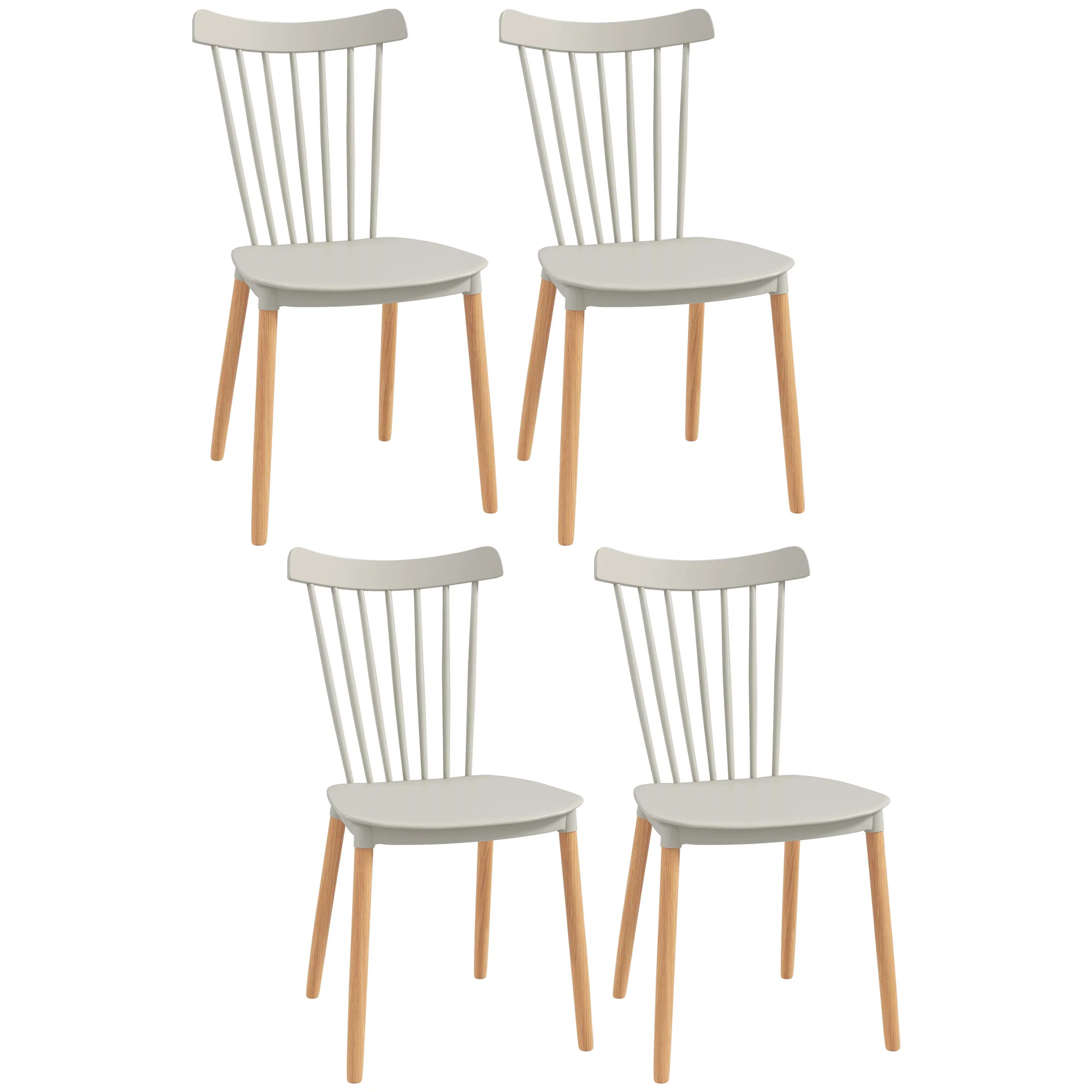 Lot de 4 chaises de salle à manger, chaises de cuisine, style scandinave, dossier haut, assise en polypropylène, pieds en hêtre, pour salon, chambre, cuisine, bureau, gris - Image 2