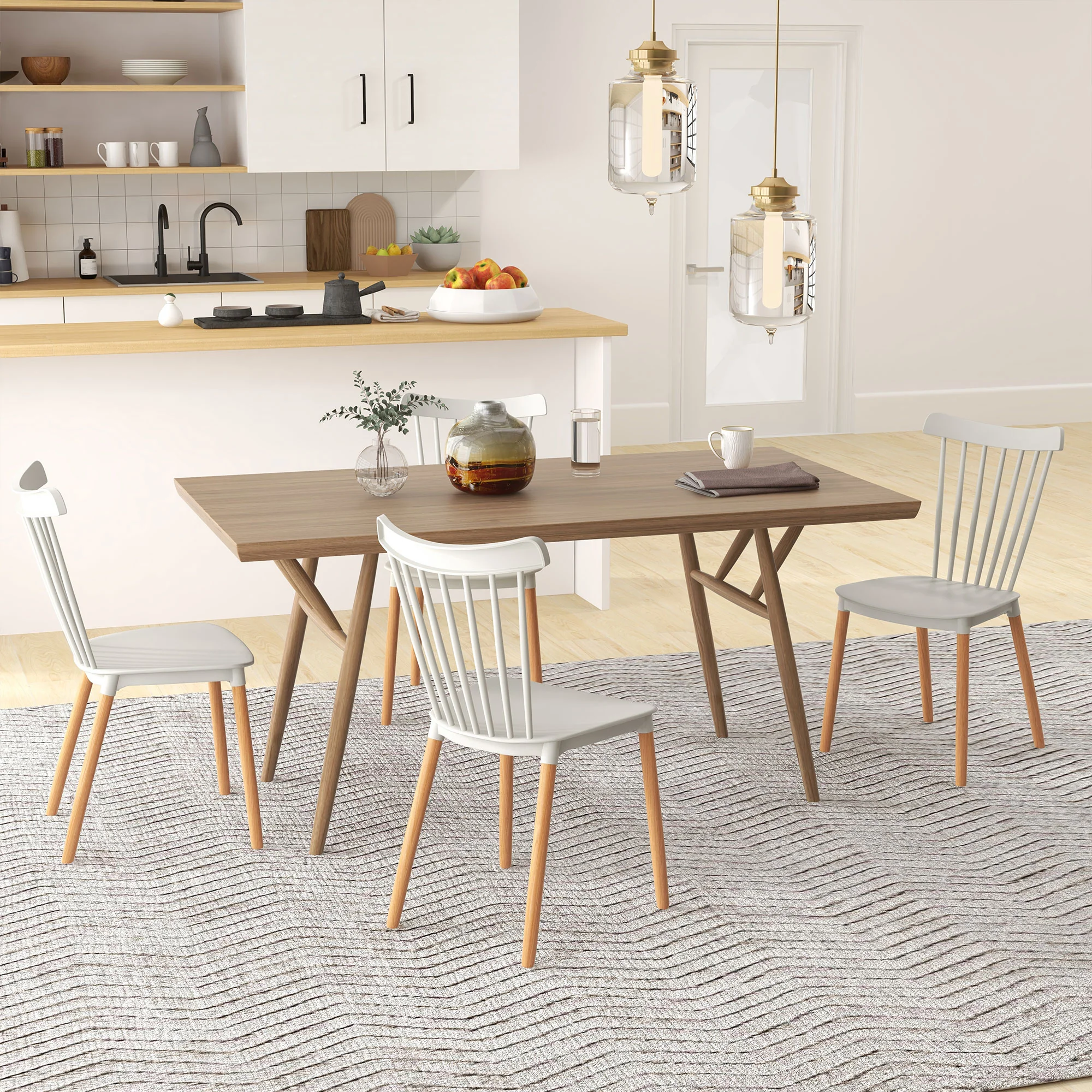 Lot de 4 chaises de salle à manger, chaises de cuisine, style scandinave, dossier haut, assise en polypropylène, pieds en hêtre, pour salon, chambre, cuisine, bureau, gris - Image 3