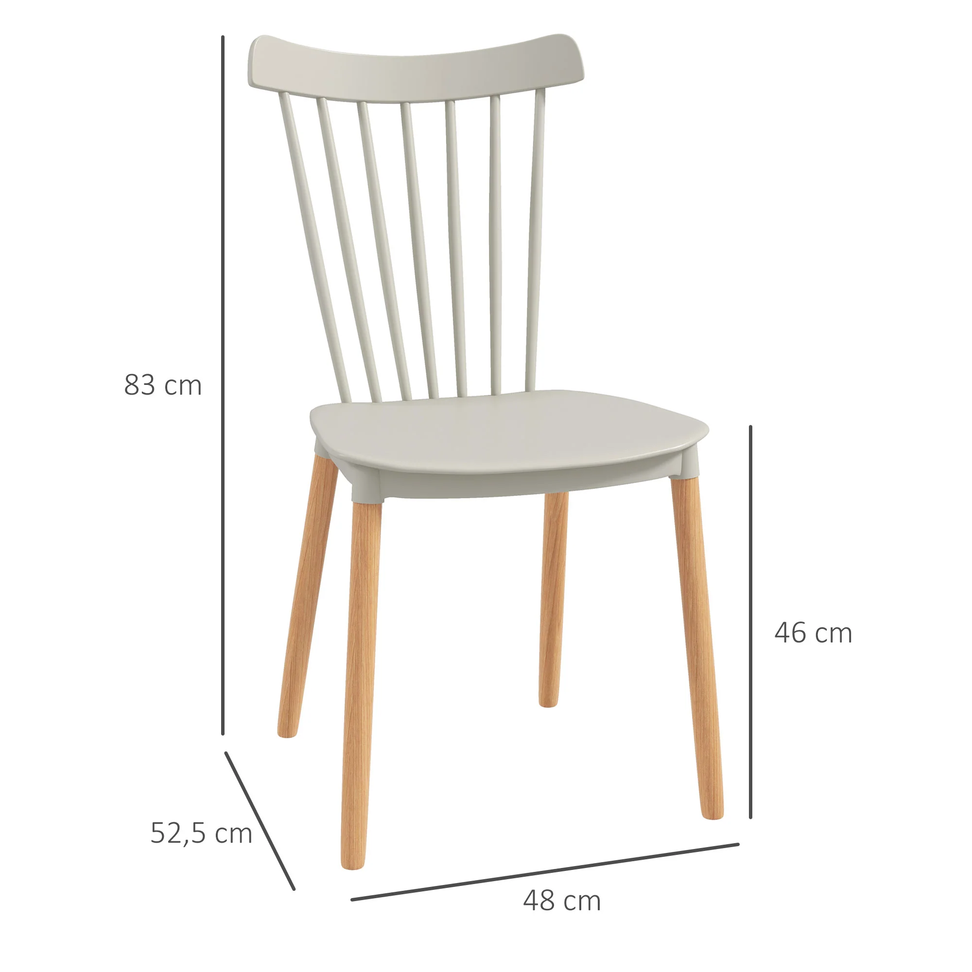 Lot de 4 chaises de salle à manger, chaises de cuisine, style scandinave, dossier haut, assise en polypropylène, pieds en hêtre, pour salon, chambre, cuisine, bureau, gris - Image 4