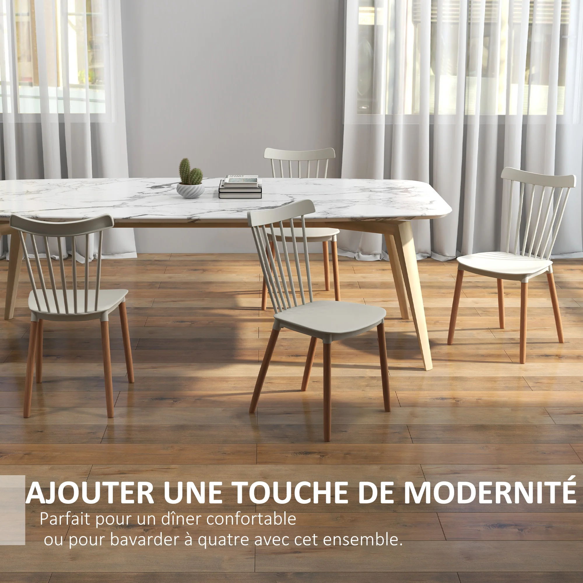 Lot de 4 chaises de salle à manger, chaises de cuisine, style scandinave, dossier haut, assise en polypropylène, pieds en hêtre, pour salon, chambre, cuisine, bureau, gris - Image 5
