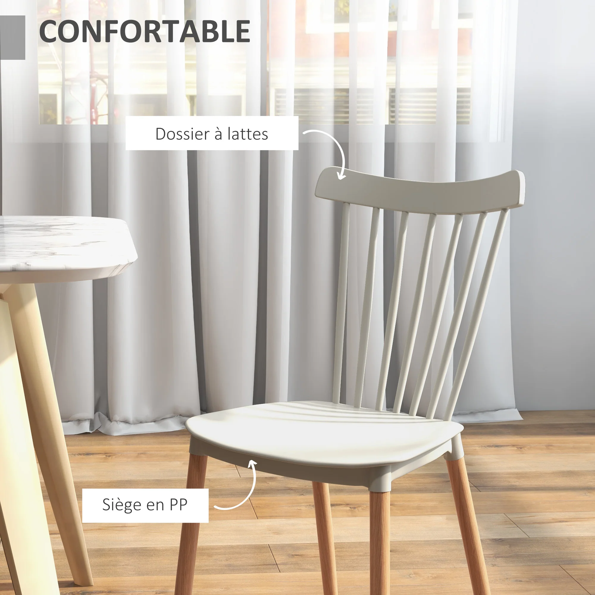 Lot de 4 chaises de salle à manger, chaises de cuisine, style scandinave, dossier haut, assise en polypropylène, pieds en hêtre, pour salon, chambre, cuisine, bureau, gris - Image 6
