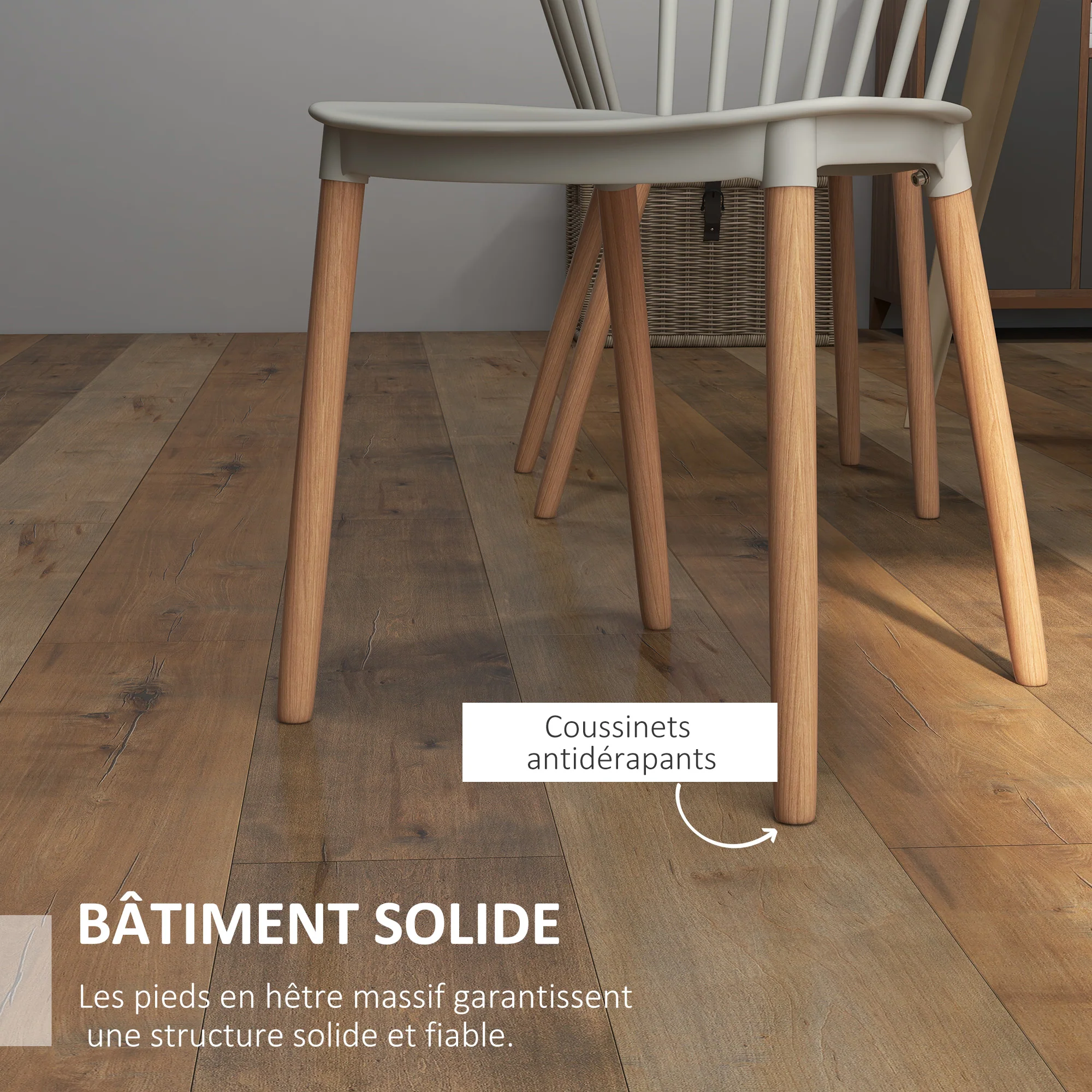 Lot de 4 chaises de salle à manger, chaises de cuisine, style scandinave, dossier haut, assise en polypropylène, pieds en hêtre, pour salon, chambre, cuisine, bureau, gris - Image 7