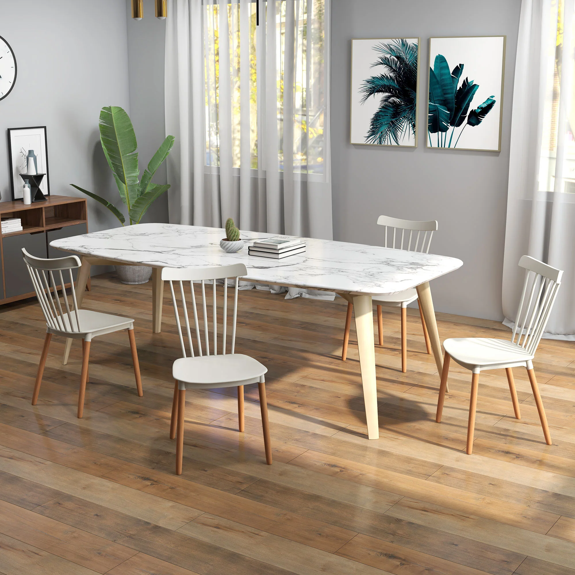 Lot de 4 chaises de salle à manger, chaises de cuisine, style scandinave, dossier haut, assise en polypropylène, pieds en hêtre, pour salon, chambre, cuisine, bureau, gris - Image 8