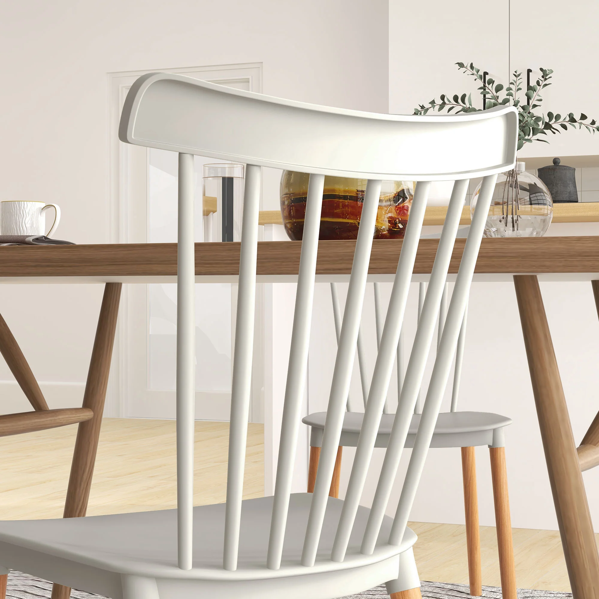 Lot de 4 chaises de salle à manger, chaises de cuisine, style scandinave, dossier haut, assise en polypropylène, pieds en hêtre, pour salon, chambre, cuisine, bureau, gris - Image 9