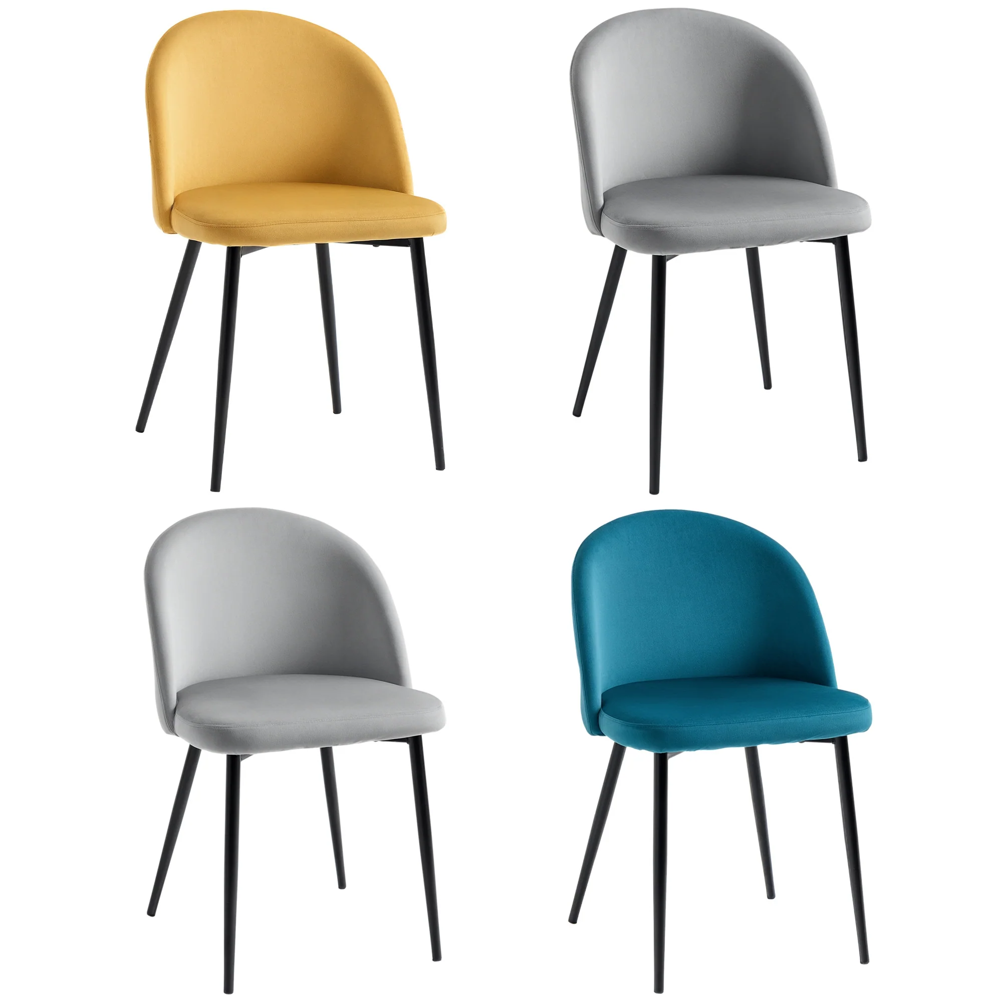 Lot de 4 chaises salle à manger chaise de cuisine scandinave chaise en velours rembourrée avec pieds effilés en métal, pour salon, salle à manger, multicolore - Image 11