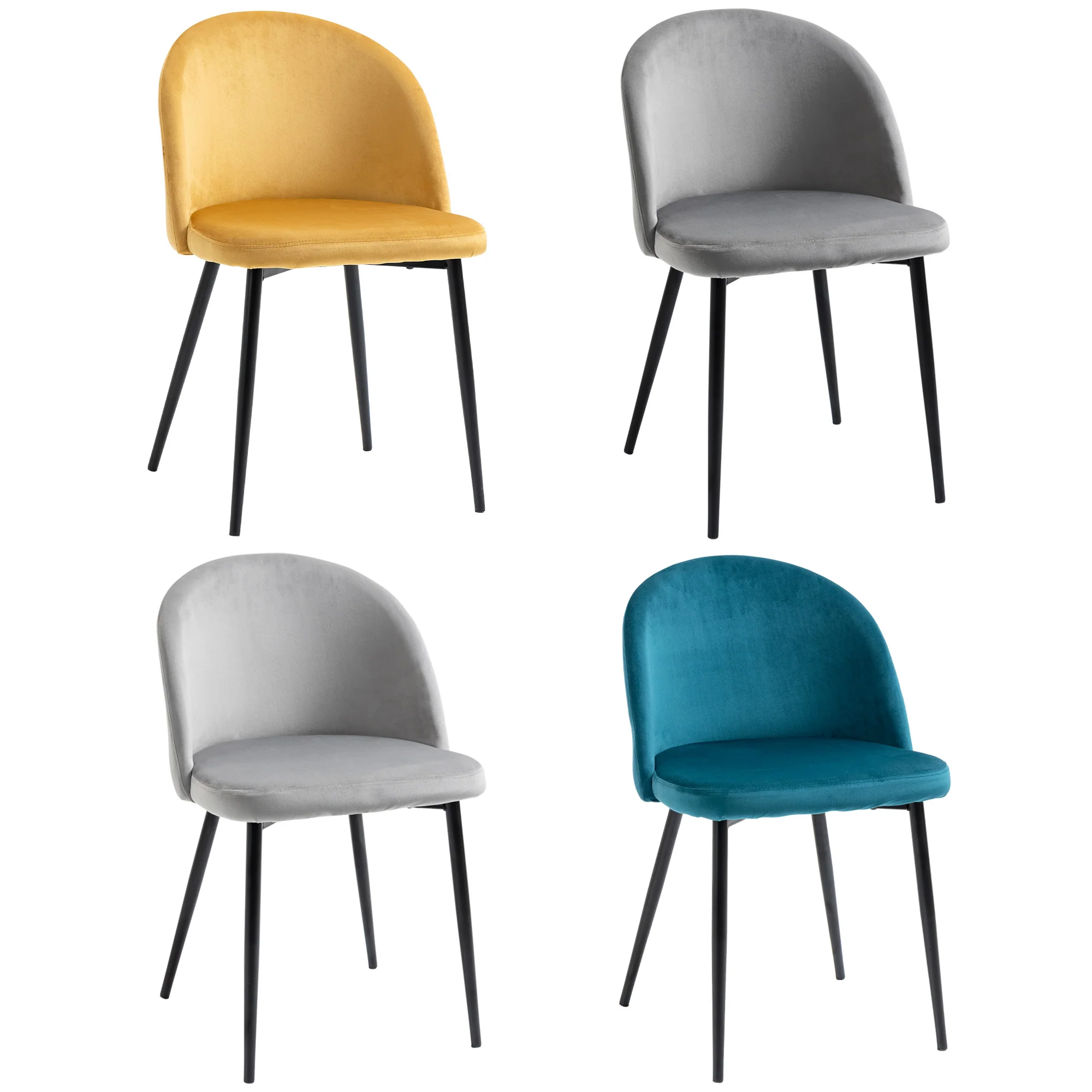 Lot de 4 chaises salle à manger chaise de cuisine scandinave chaise en velours rembourrée avec pieds effilés en métal, pour salon, salle à manger, multicolore - Image 2