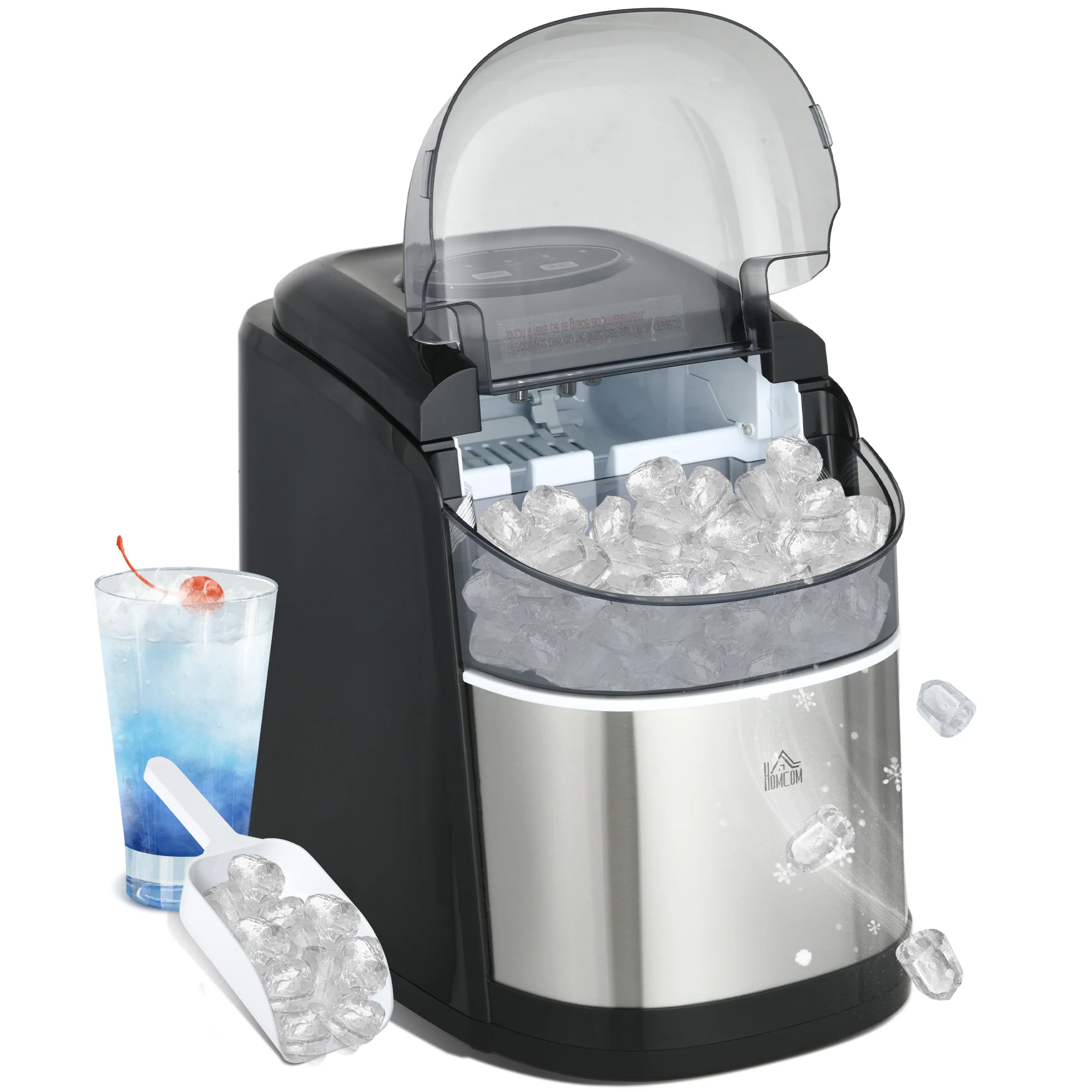 Machine à gla?ons 12kg en 24h, Machine Glacon autonettoyant, capacité réservoir 1,8 L, Affichage LED, pelle et panier inclus, en acier Inox pour Maison, Cuisine, Bar - Image 11