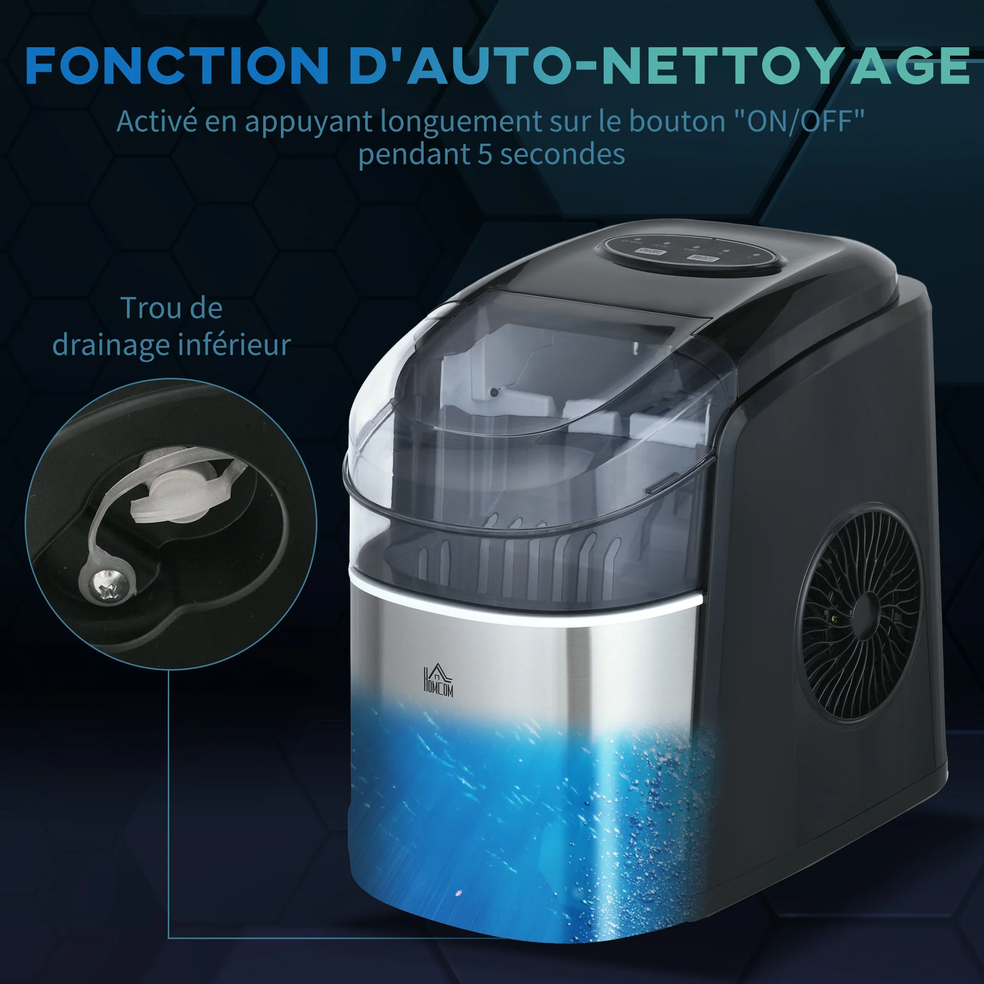 Machine à gla?ons 12kg en 24h, Machine Glacon autonettoyant, capacité réservoir 1,8 L, Affichage LED, pelle et panier inclus, en acier Inox pour Maison, Cuisine, Bar - Image 8