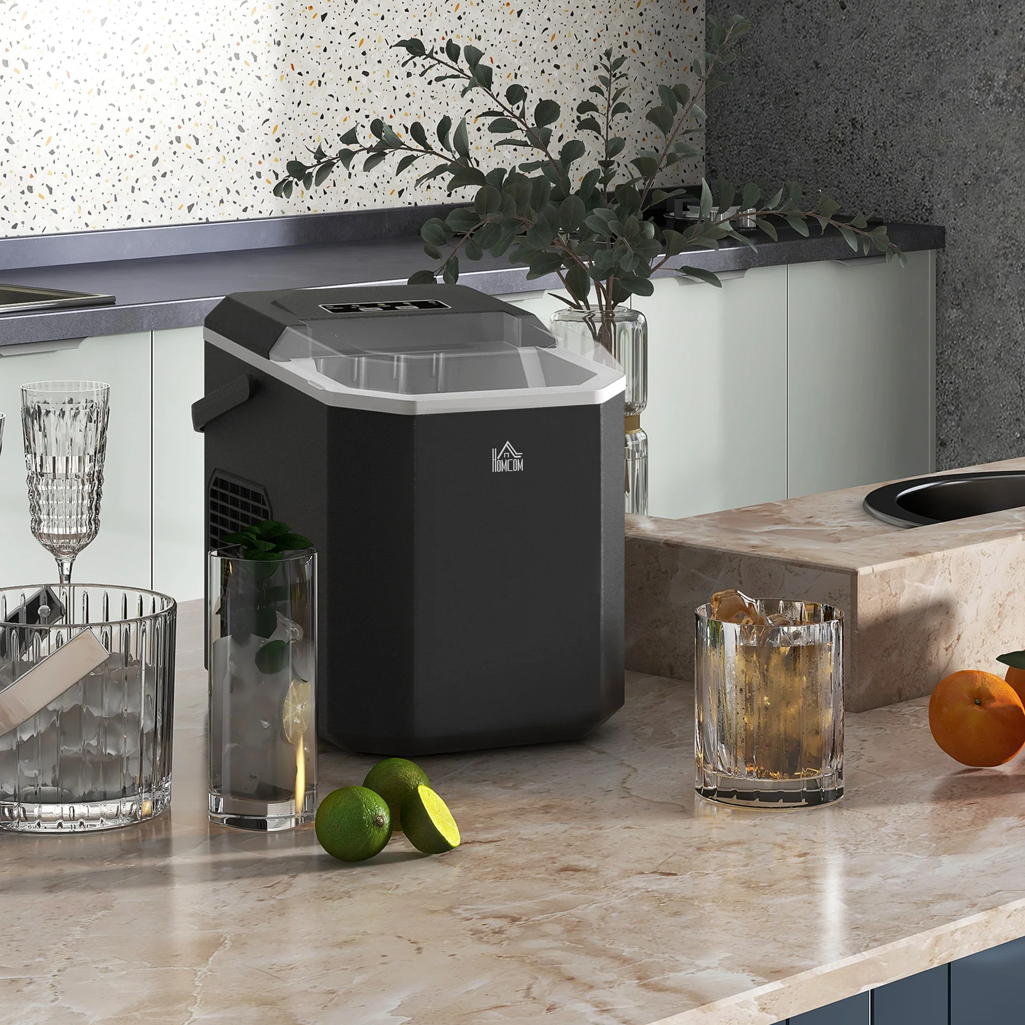 Machine à glaçons autonettoyante, 12kg en 24h, 9 glaçons en 6-13 minutes, ice maker Portable Avec Poignée, panier et pelle, pour la maison/cuisine/camping, noir - Image 3