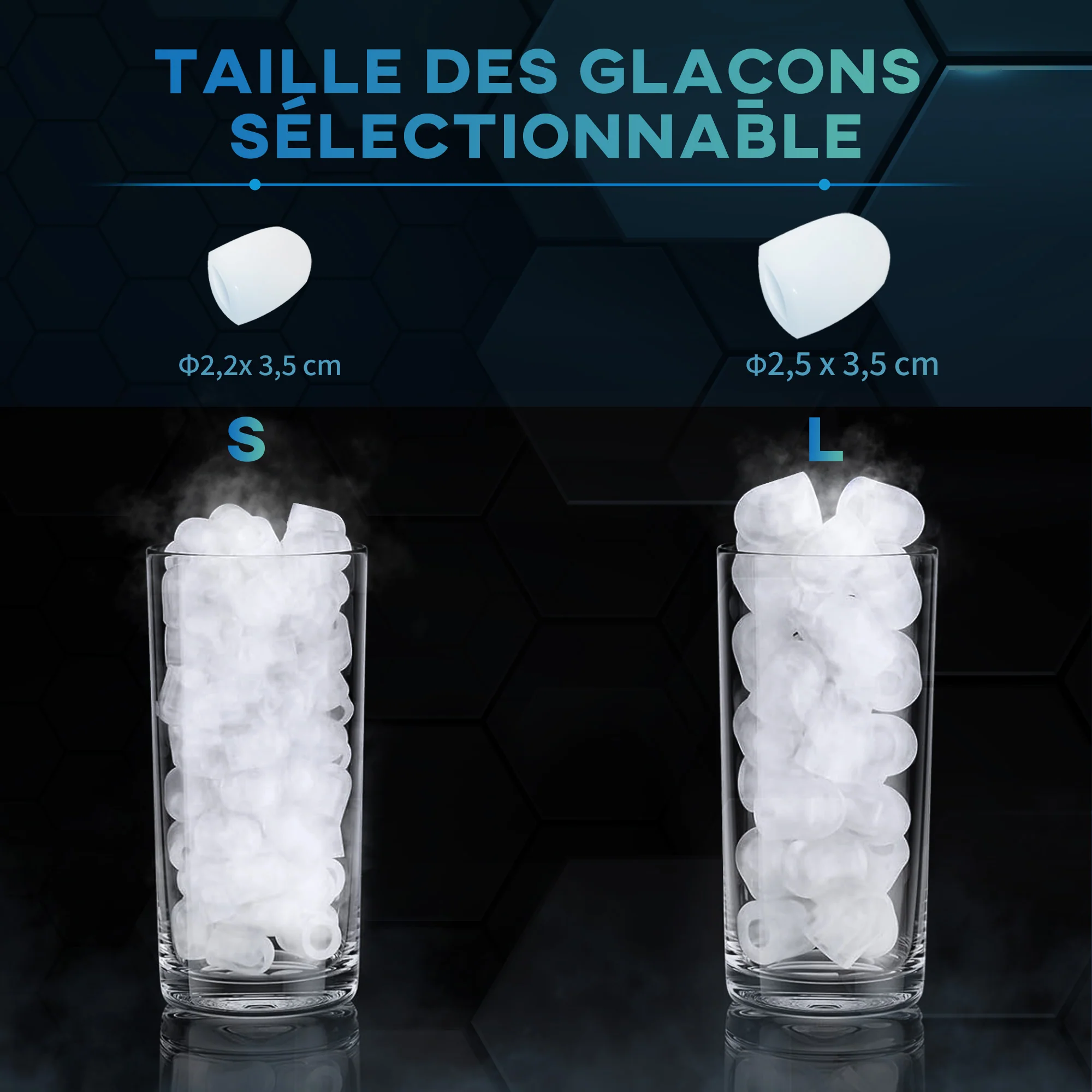 Machine à glaçons autonettoyante, 12kg en 24h, 9 glaçons en 6-13 minutes, ice maker Portable Avec Poignée, panier et pelle, pour la maison/cuisine/camping, noir - Image 7