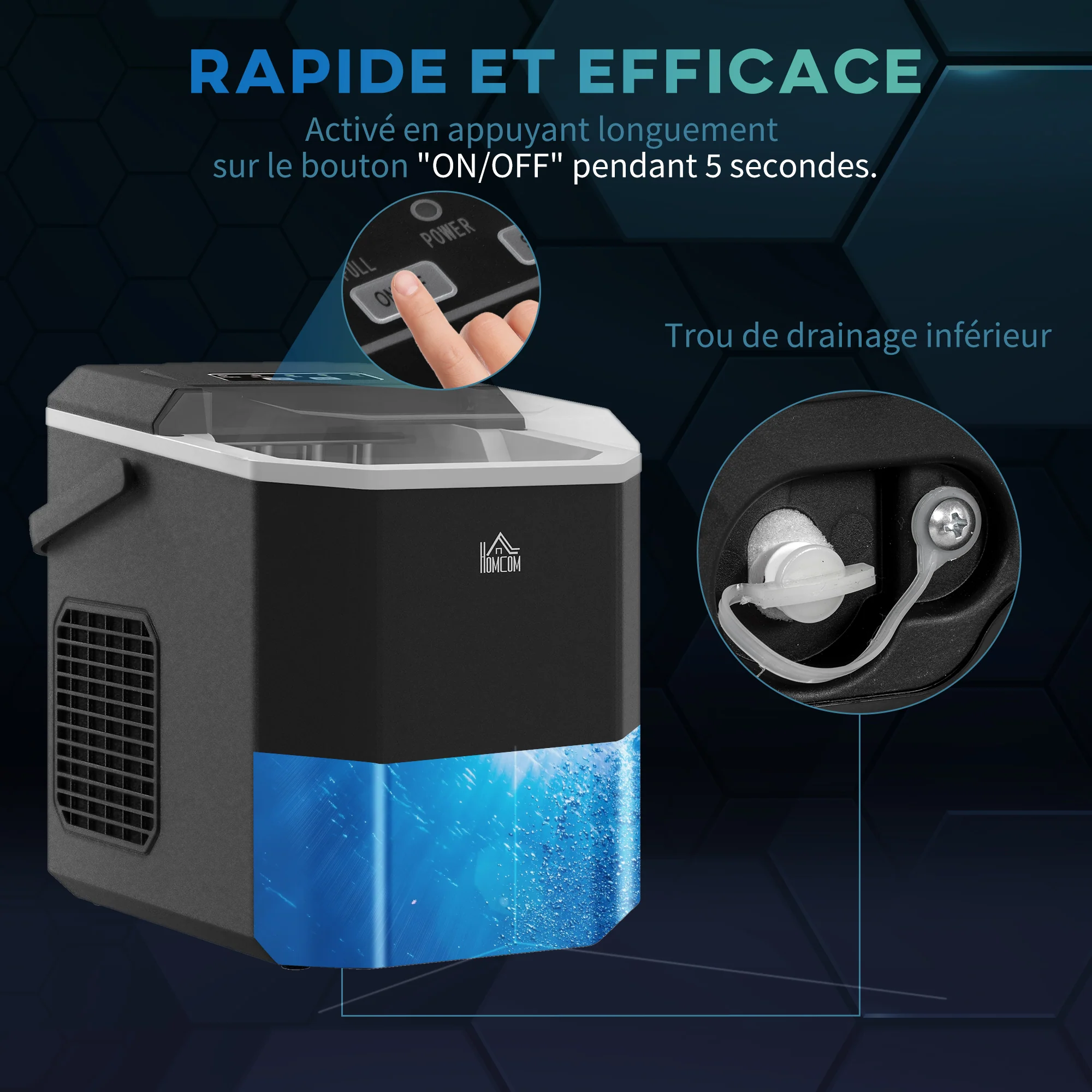 Machine à glaçons autonettoyante, 12kg en 24h, 9 glaçons en 6-13 minutes, ice maker Portable Avec Poignée, panier et pelle, pour la maison/cuisine/camping, noir - Image 8