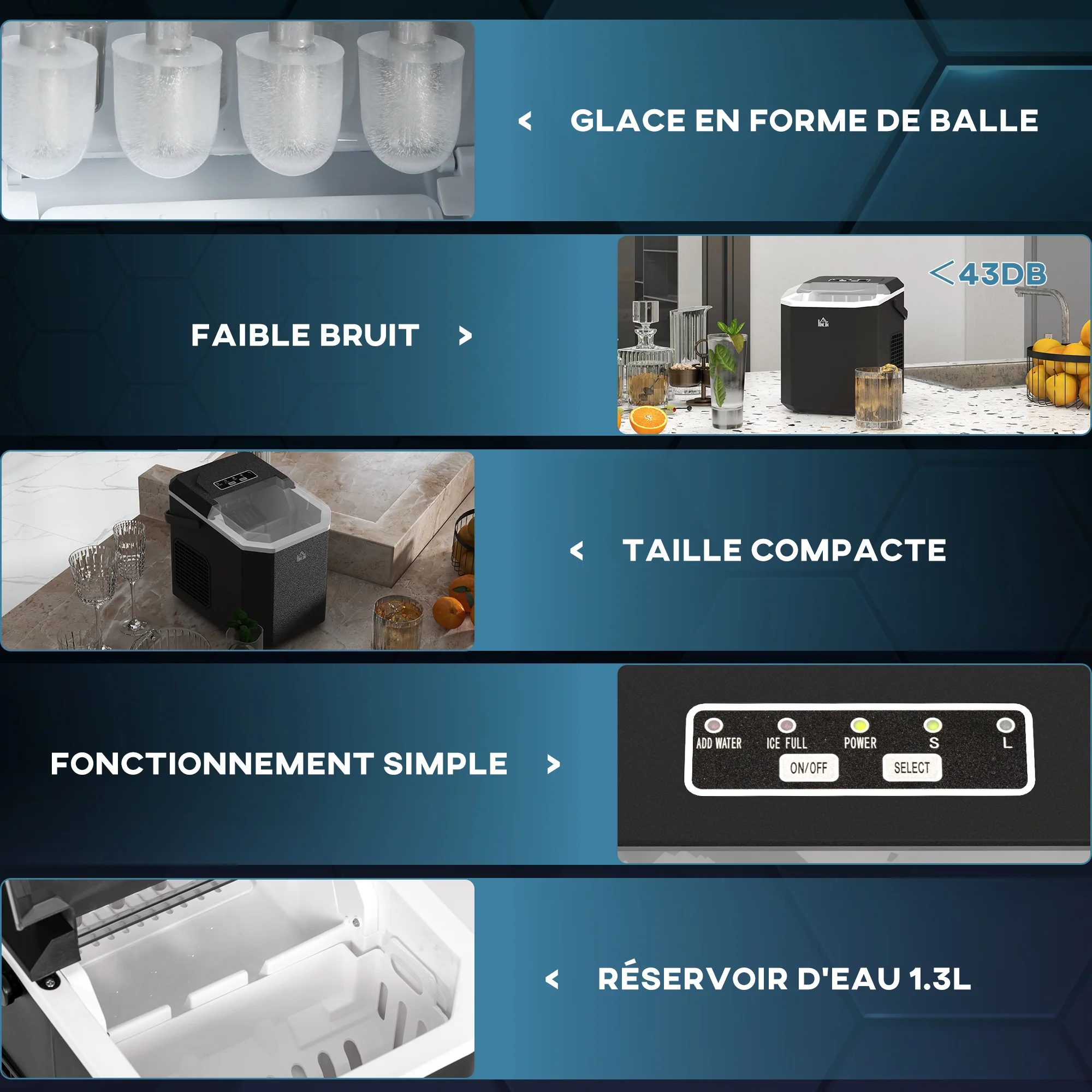 Machine à glaçons autonettoyante, 12kg en 24h, 9 glaçons en 6-13 minutes, ice maker Portable Avec Poignée, panier et pelle, pour la maison/cuisine/camping, noir - Image 9