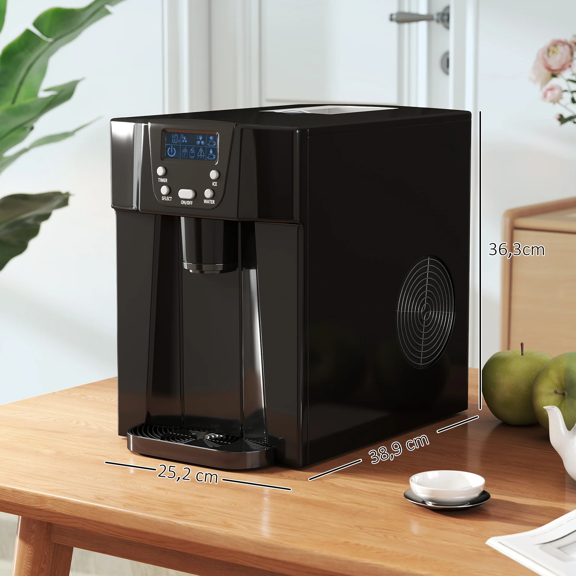 Machine à glaçons avec distributeur d'eau, 12kg en 24h, 9 glaçons en 6-10 minutes, ice maker portable, taille de glaçon réglable, minuterie, pour maison, cuisine, bureau, bar, noir - Image 3