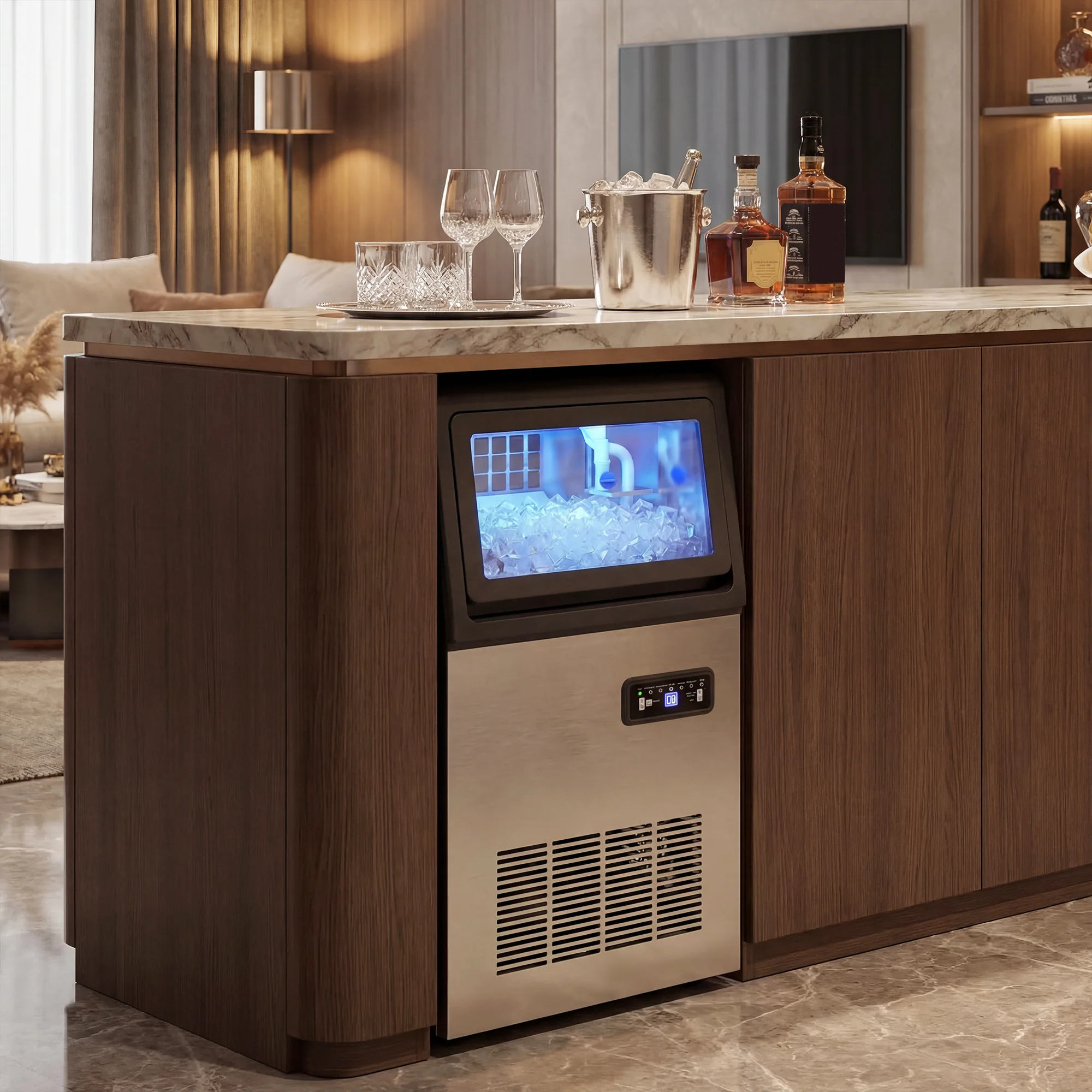 Machine à Gla?ons Commerciale 36 kg/24H, Acier inoxydable, Ice Maker Professionnel, Capacité 7,5 kg, 36 Cubes par 10 Minutes, Nettoyage Automatique, Minuterie, à Encastrer ou à Poser, Argenté - Image 3