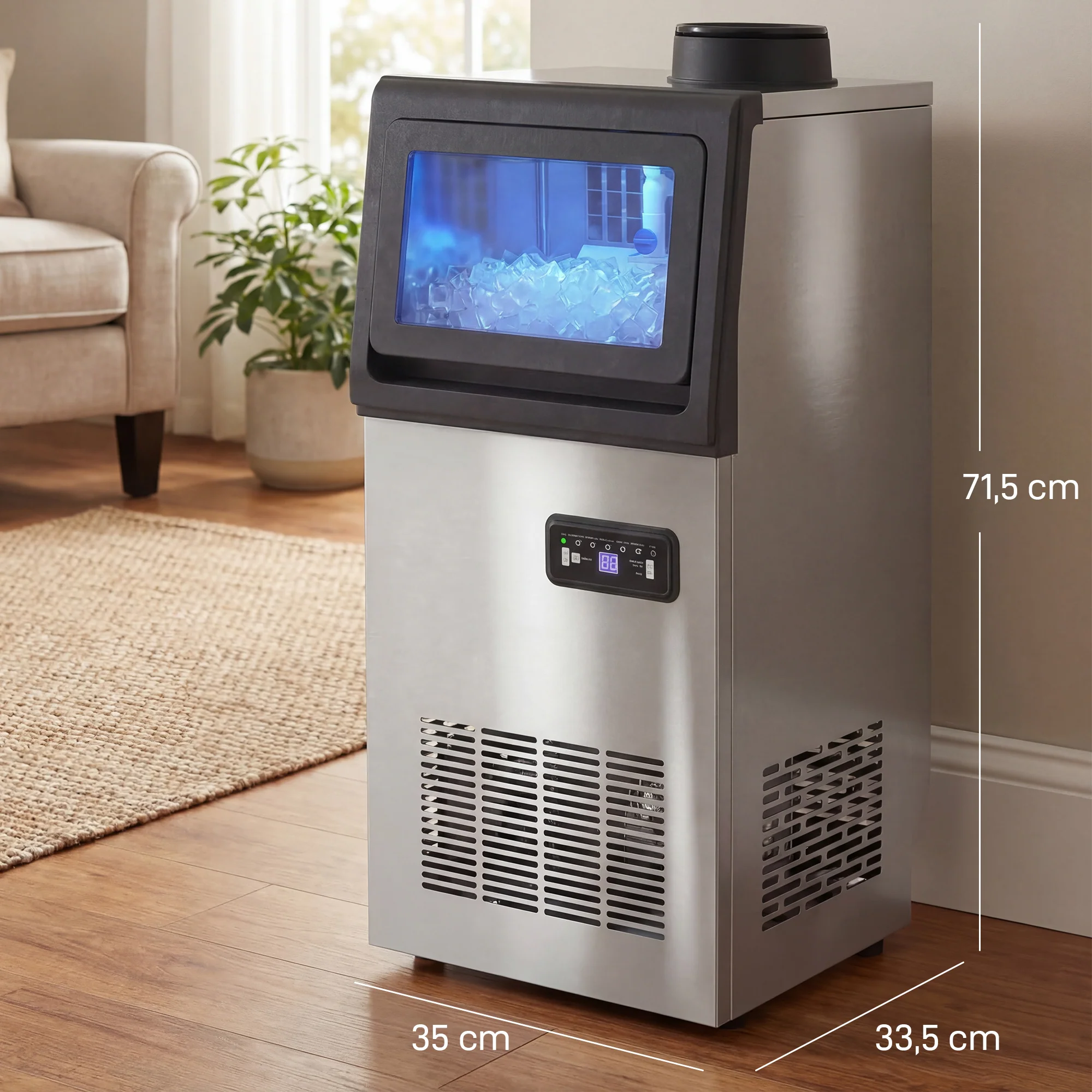 Machine à Gla?ons Commerciale 36 kg/24H, Acier inoxydable, Ice Maker Professionnel, Capacité 7,5 kg, 36 Cubes par 10 Minutes, Nettoyage Automatique, Minuterie, à Encastrer ou à Poser, Argenté - Image 4