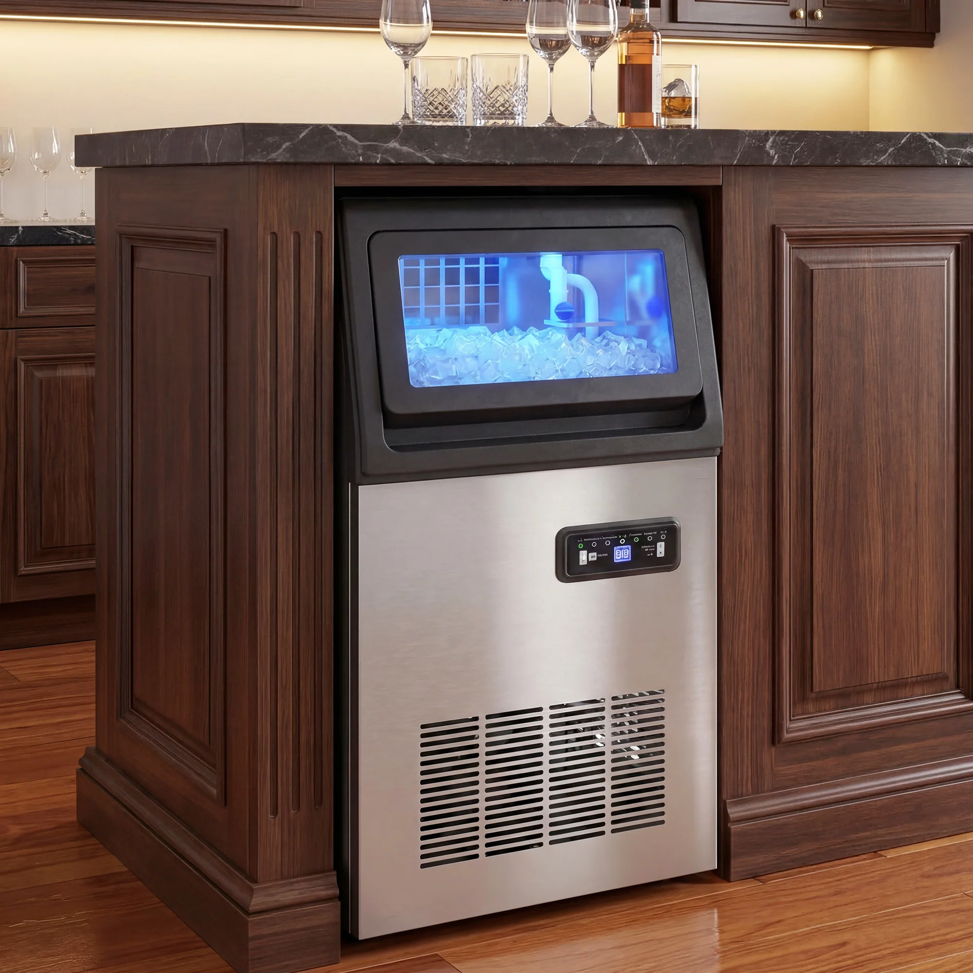 Machine à Gla?ons Commerciale 36 kg/24H, Acier inoxydable, Ice Maker Professionnel, Capacité 7,5 kg, 36 Cubes par 10 Minutes, Nettoyage Automatique, Minuterie, à Encastrer ou à Poser, Argenté - Image 6